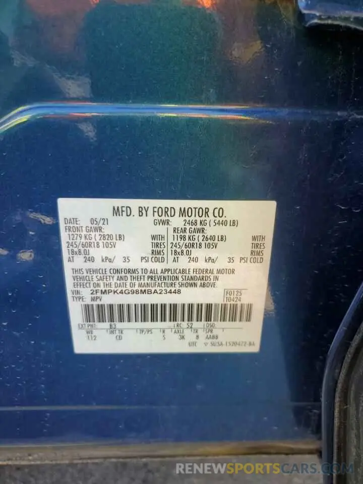 13 fotografías del automóvil dañado 2FMPK4G98MBA23448 FORD EDGE 2021
