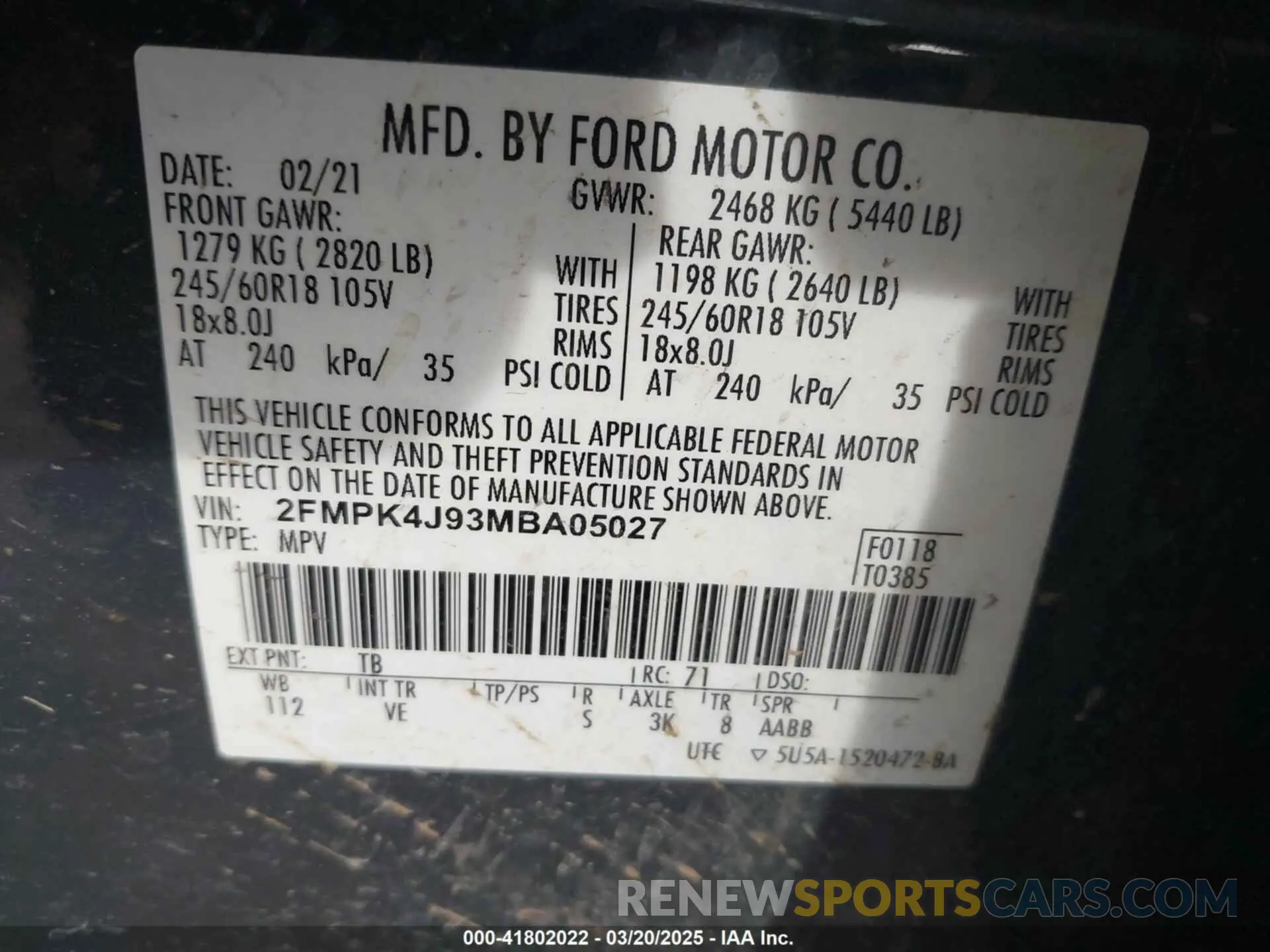 9 fotografías del automóvil dañado 2FMPK4J93MBA05027 FORD EDGE 2021