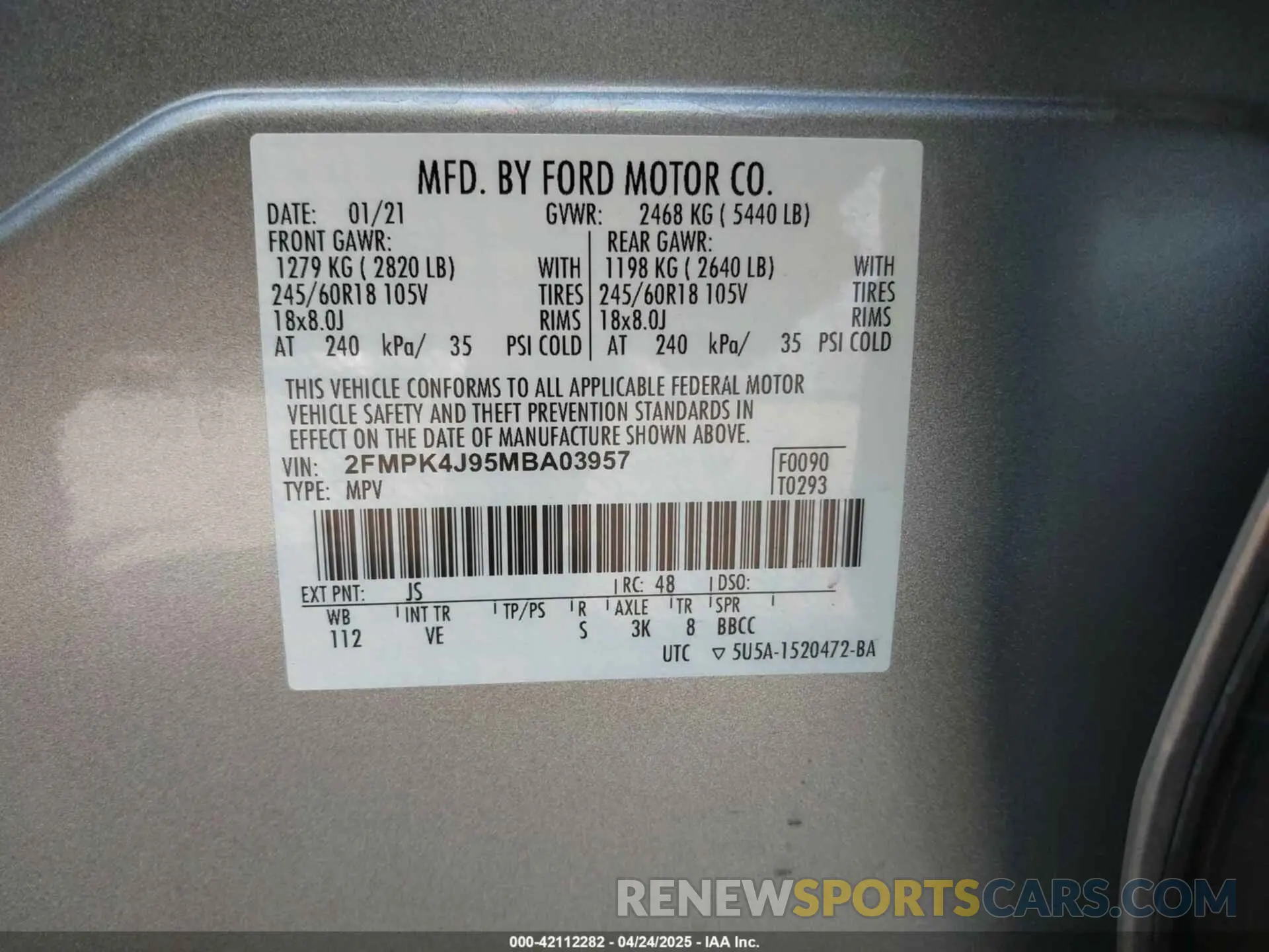 9 fotografías del automóvil dañado 2FMPK4J95MBA03957 FORD EDGE 2021