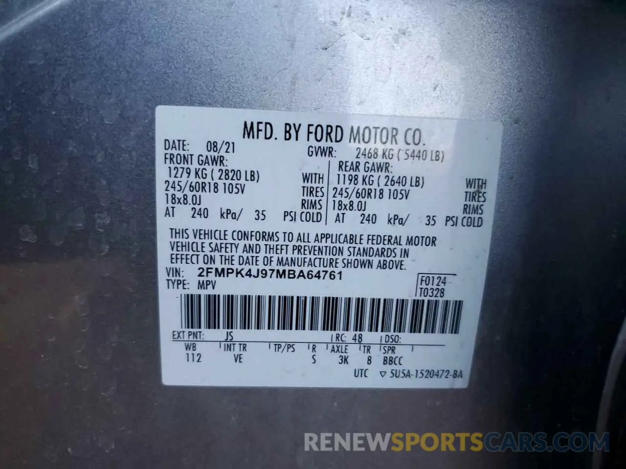 15 fotografías del automóvil dañado 2FMPK4J97MBA64761 FORD EDGE 2021