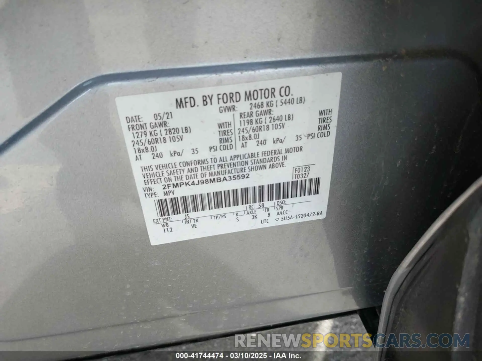 9 fotografías del automóvil dañado 2FMPK4J98MBA35592 FORD EDGE 2021