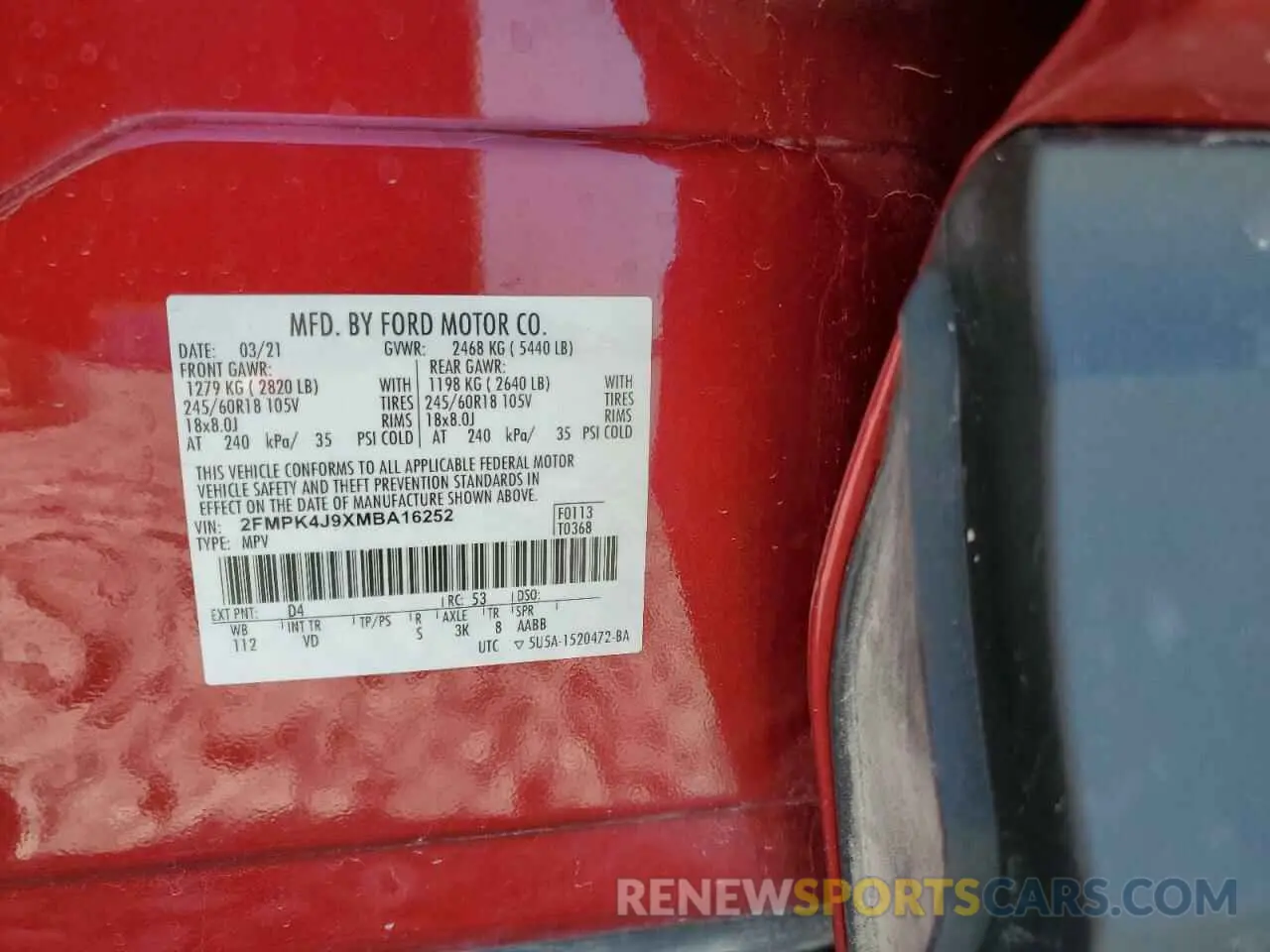 14 fotografías del automóvil dañado 2FMPK4J9XMBA16252 FORD EDGE 2021