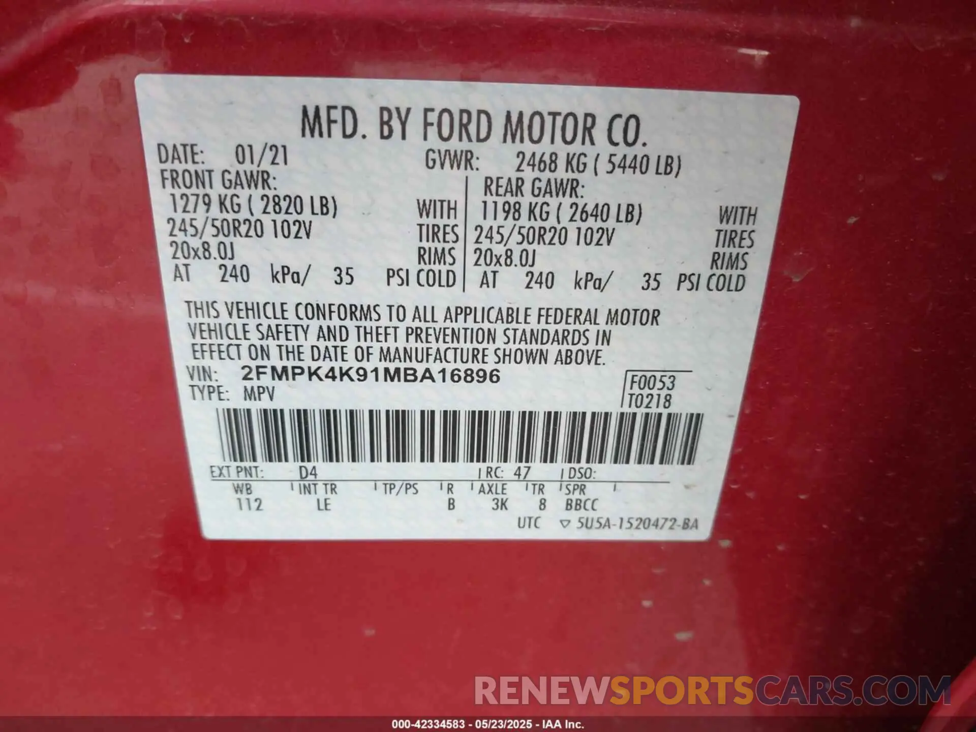 9 fotografías del automóvil dañado 2FMPK4K91MBA16896 FORD EDGE 2021