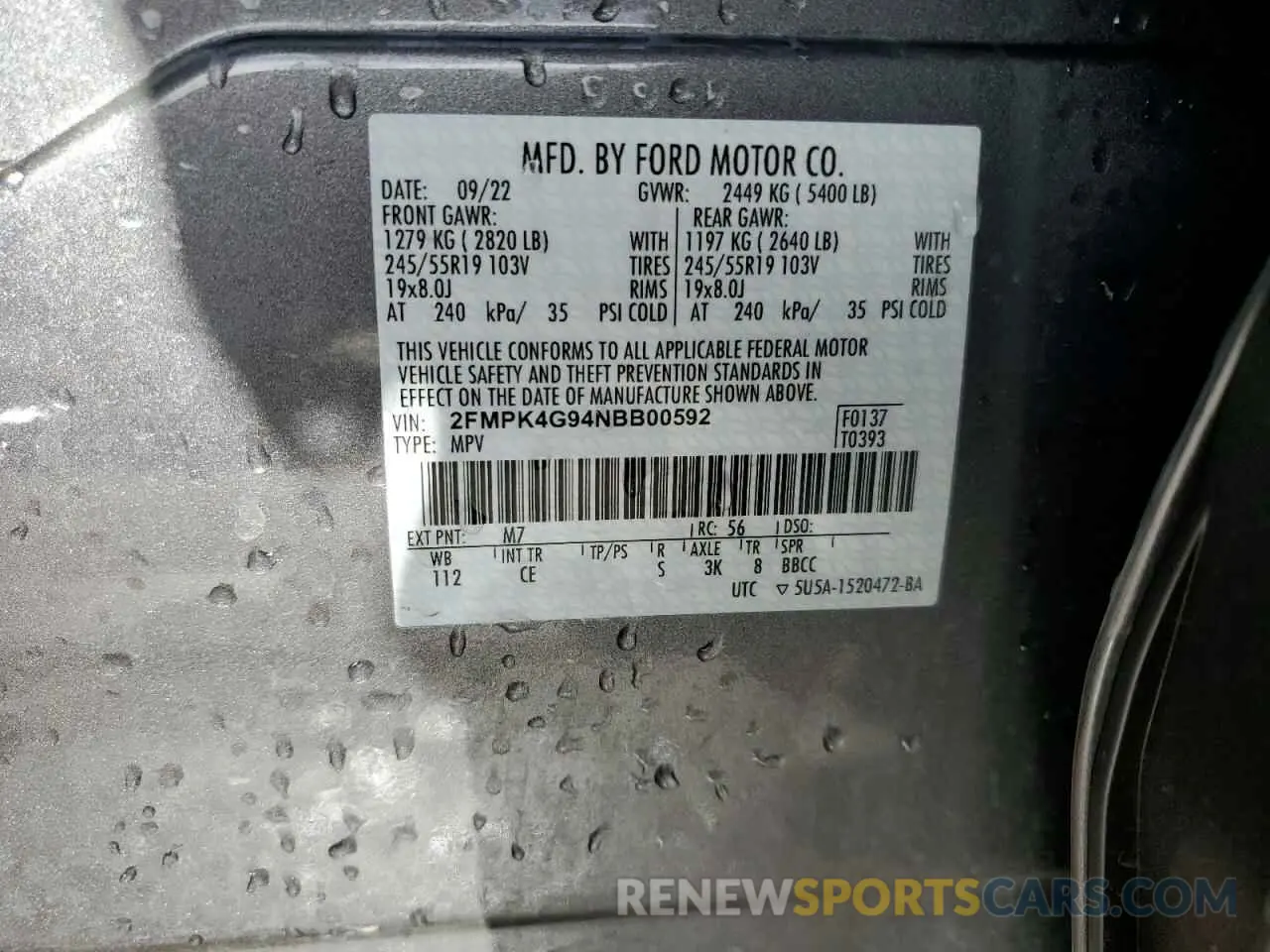 13 fotografías del automóvil dañado 2FMPK4G94NBB00592 FORD EDGE 2022