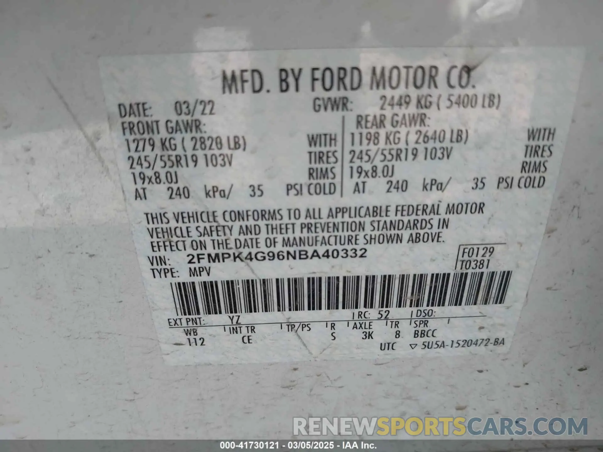9 fotografías del automóvil dañado 2FMPK4G96NBA40332 FORD EDGE 2022