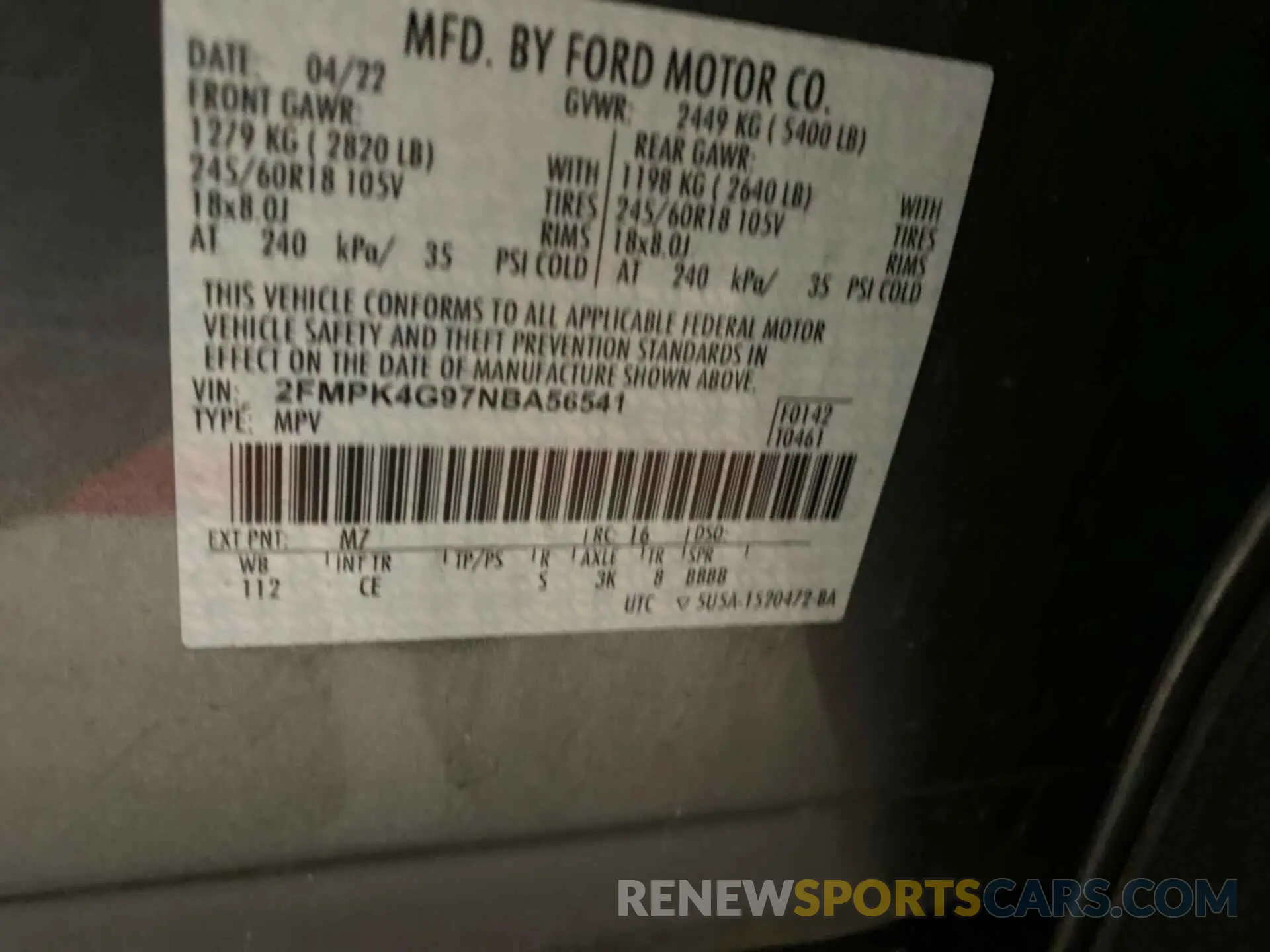 25 fotografías del automóvil dañado 2FMPK4G97NBA56541 FORD EDGE 2022