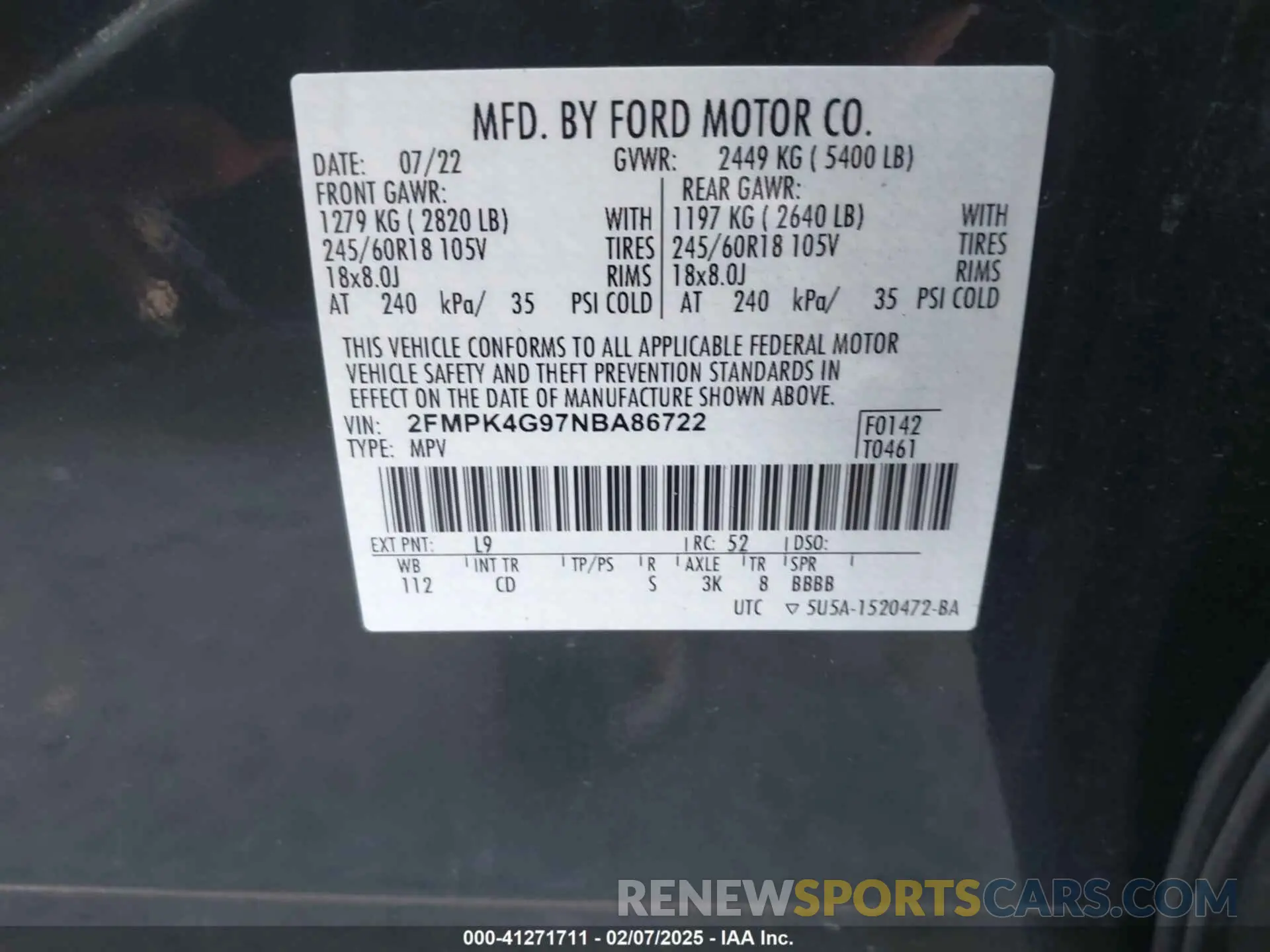 9 fotografías del automóvil dañado 2FMPK4G97NBA86722 FORD EDGE 2022