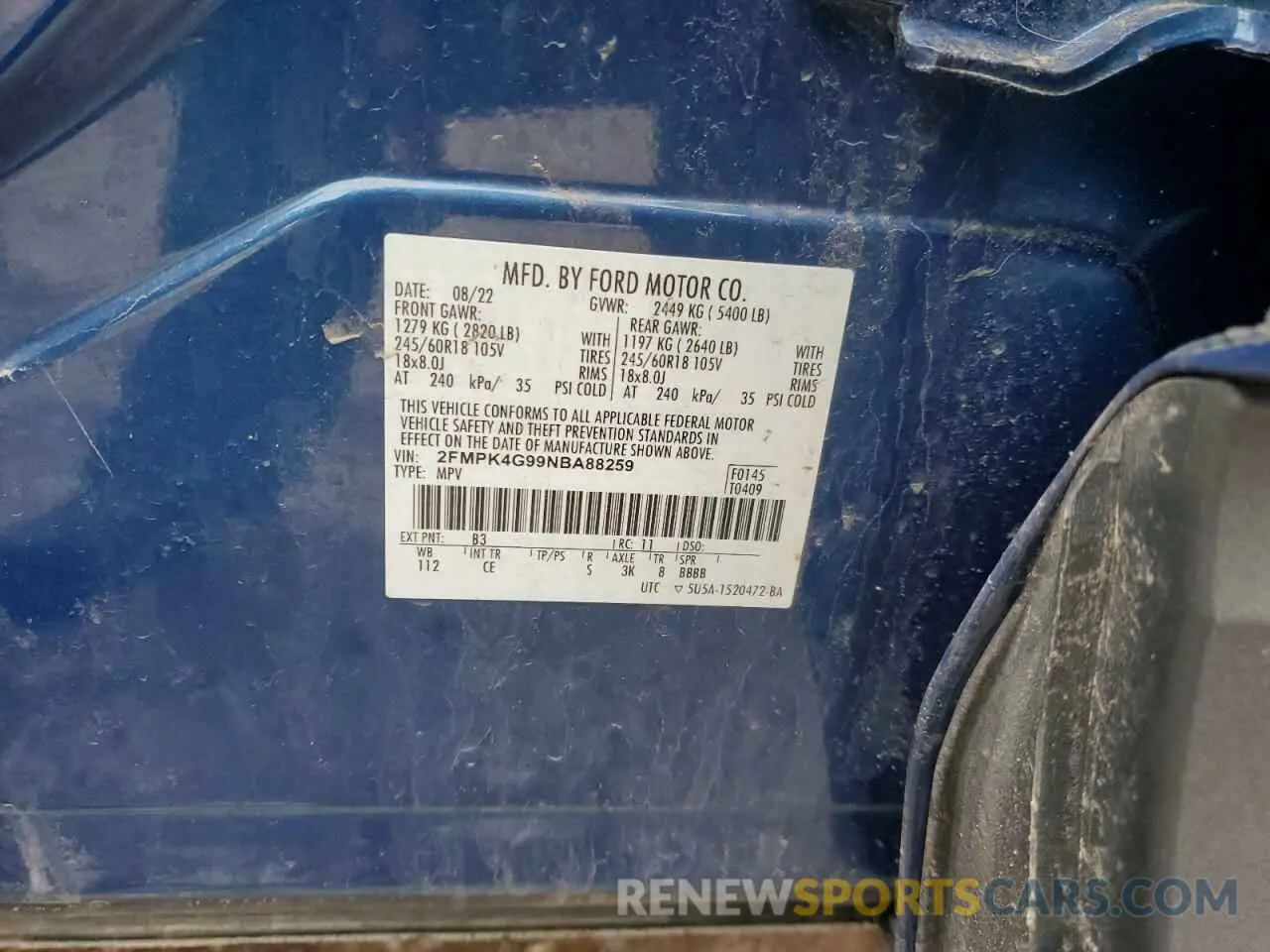 14 fotografías del automóvil dañado 2FMPK4G99NBA88259 FORD EDGE 2022