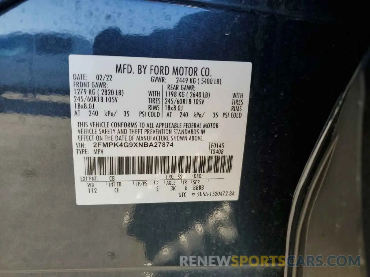 13 fotografías del automóvil dañado 2FMPK4G9XNBA27874 FORD EDGE 2022