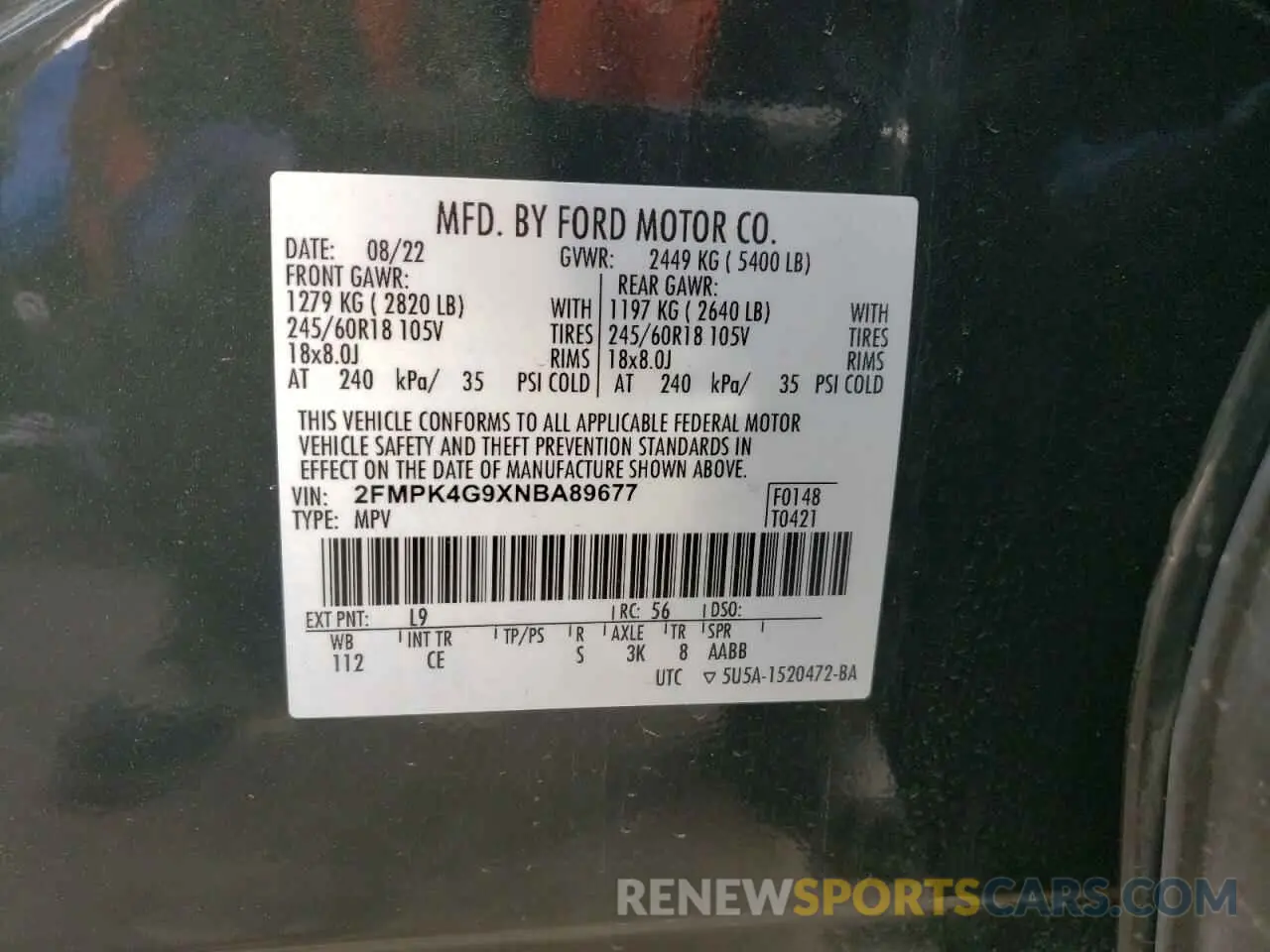 13 fotografías del automóvil dañado 2FMPK4G9XNBA89677 FORD EDGE 2022