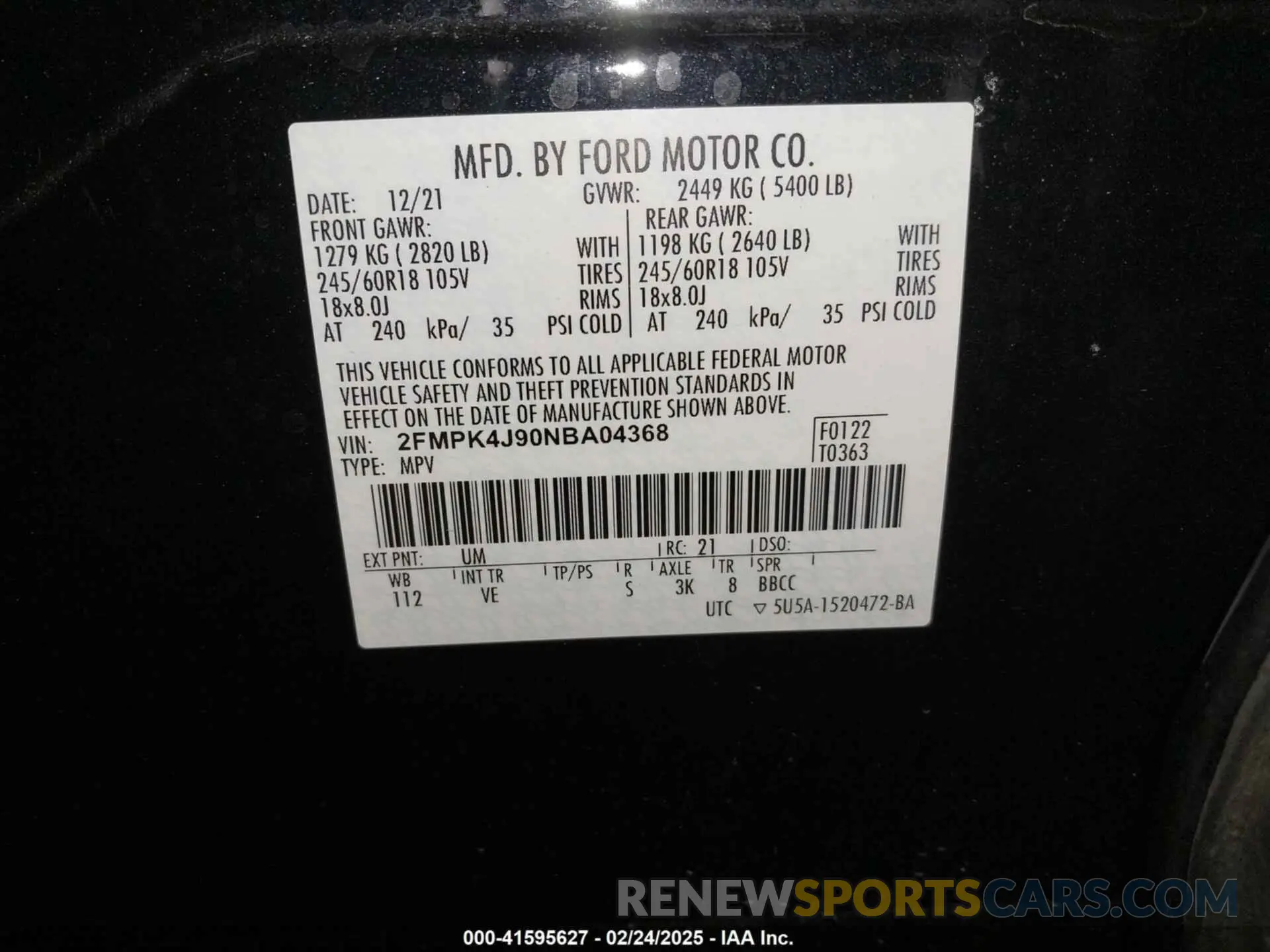 9 fotografías del automóvil dañado 2FMPK4J90NBA04368 FORD EDGE 2022