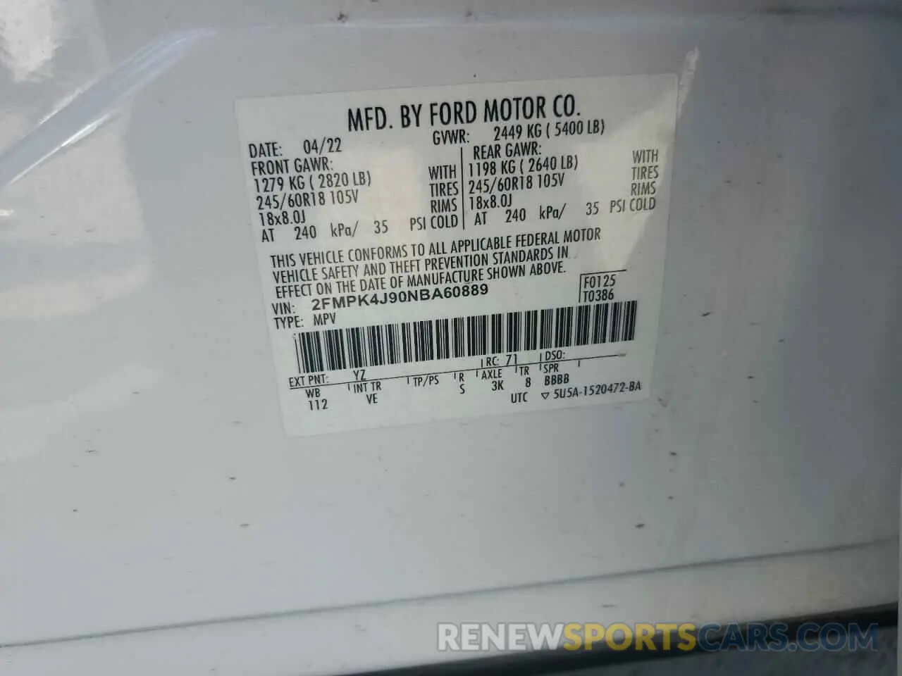 13 fotografías del automóvil dañado 2FMPK4J90NBA60889 FORD EDGE 2022