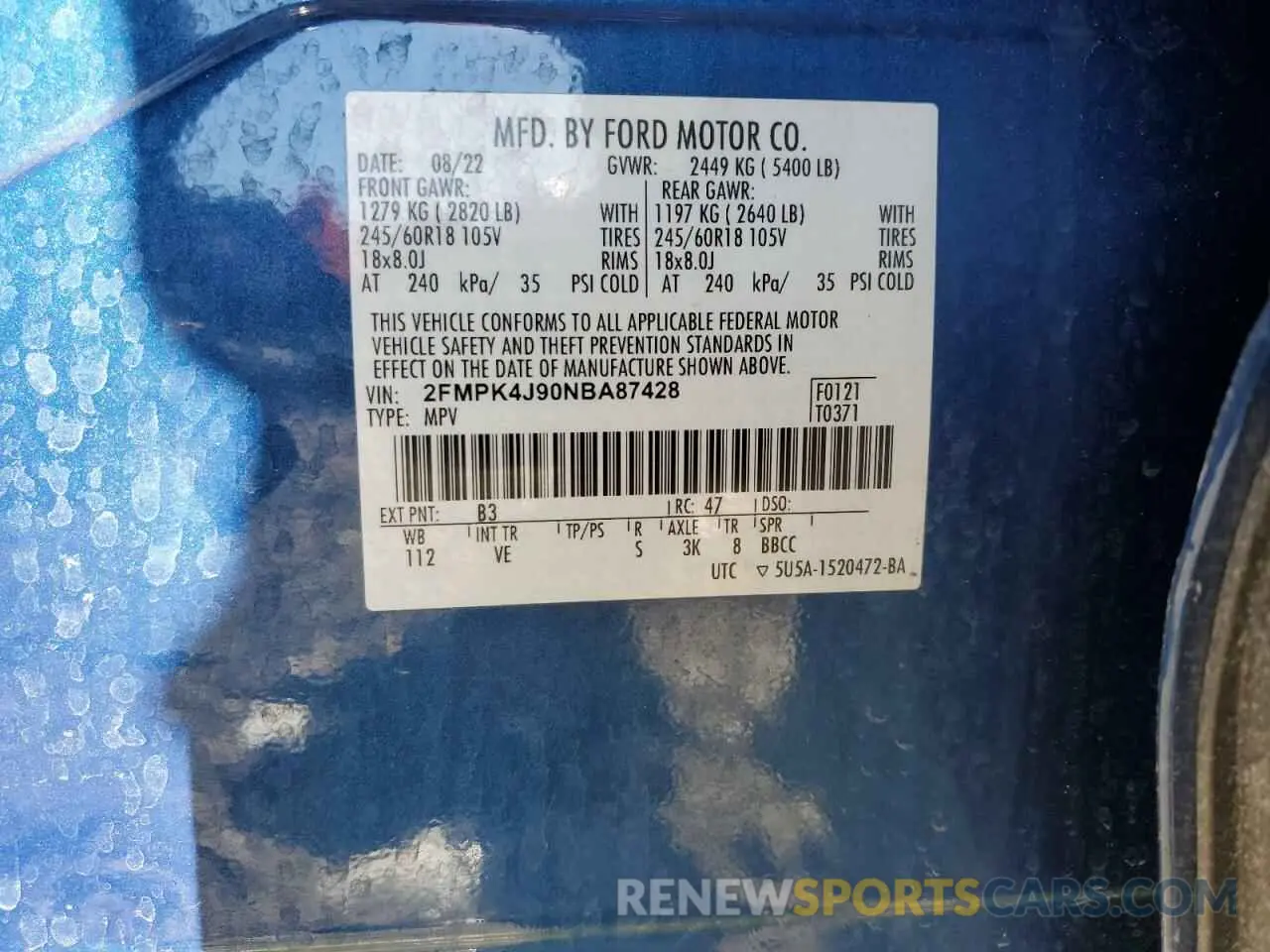 13 fotografías del automóvil dañado 2FMPK4J90NBA87428 FORD EDGE 2022