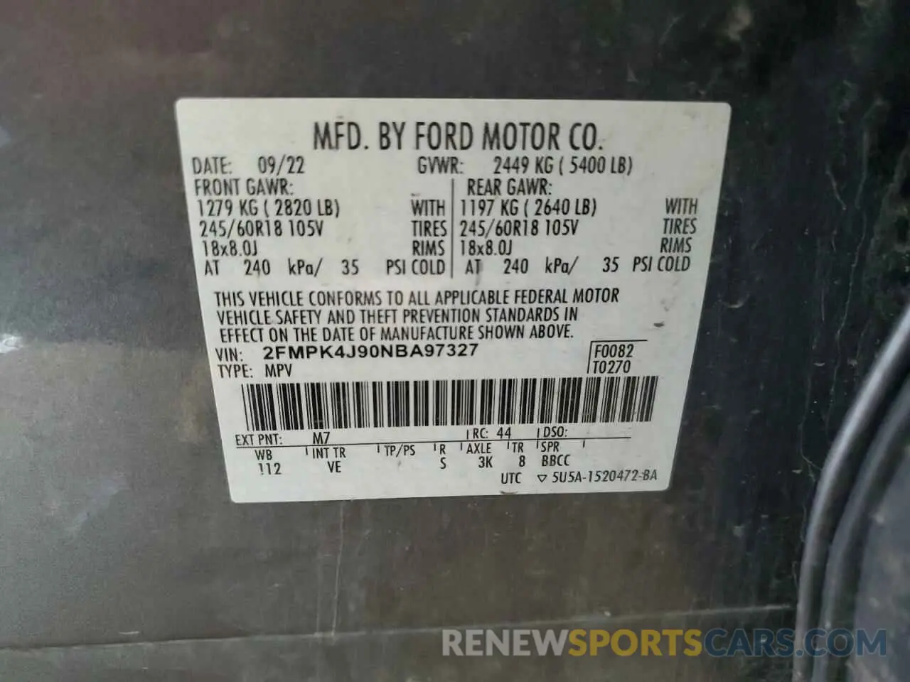13 fotografías del automóvil dañado 2FMPK4J90NBA97327 FORD EDGE 2022