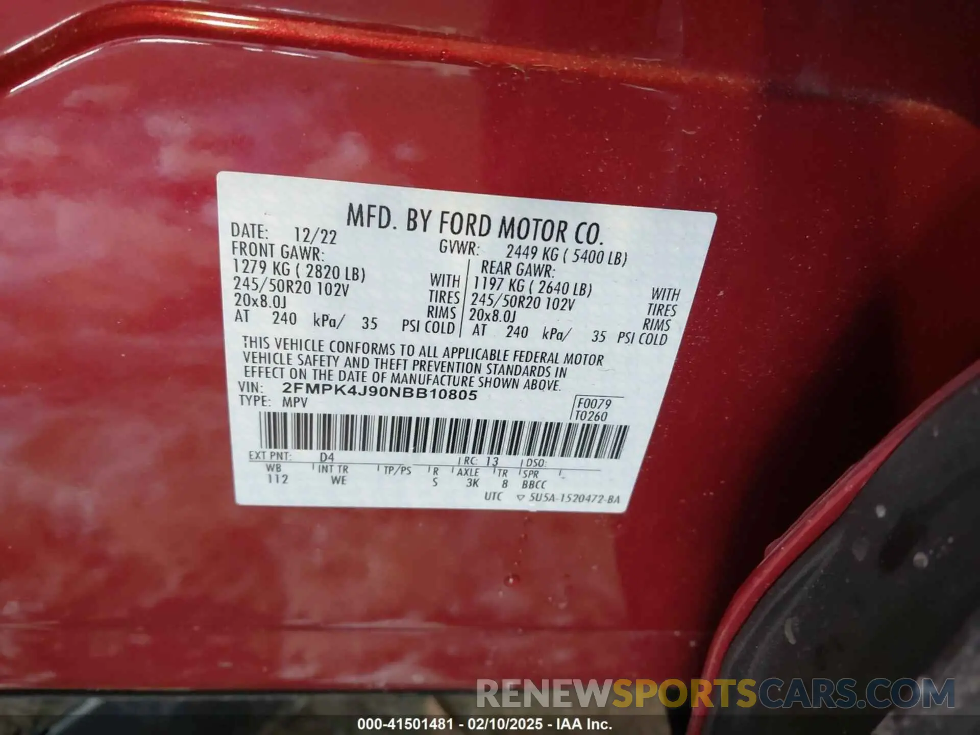 9 fotografías del automóvil dañado 2FMPK4J90NBB10805 FORD EDGE 2022
