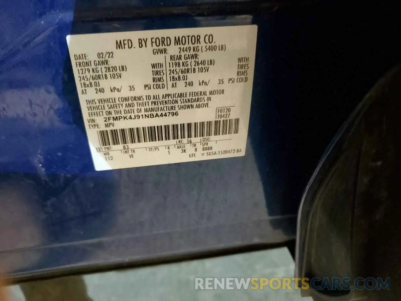 13 fotografías del automóvil dañado 2FMPK4J91NBA44796 FORD EDGE 2022
