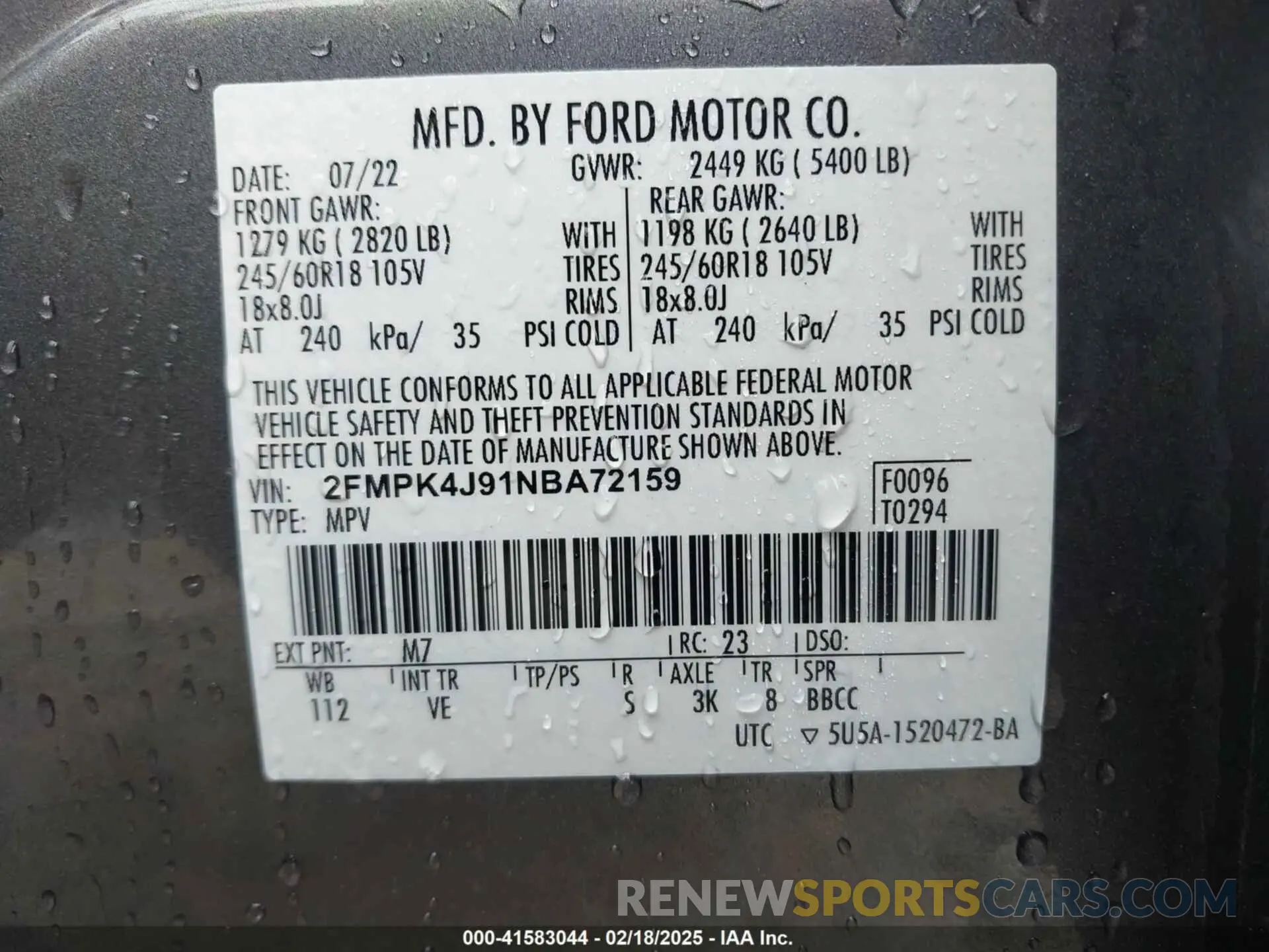 9 fotografías del automóvil dañado 2FMPK4J91NBA72159 FORD EDGE 2022