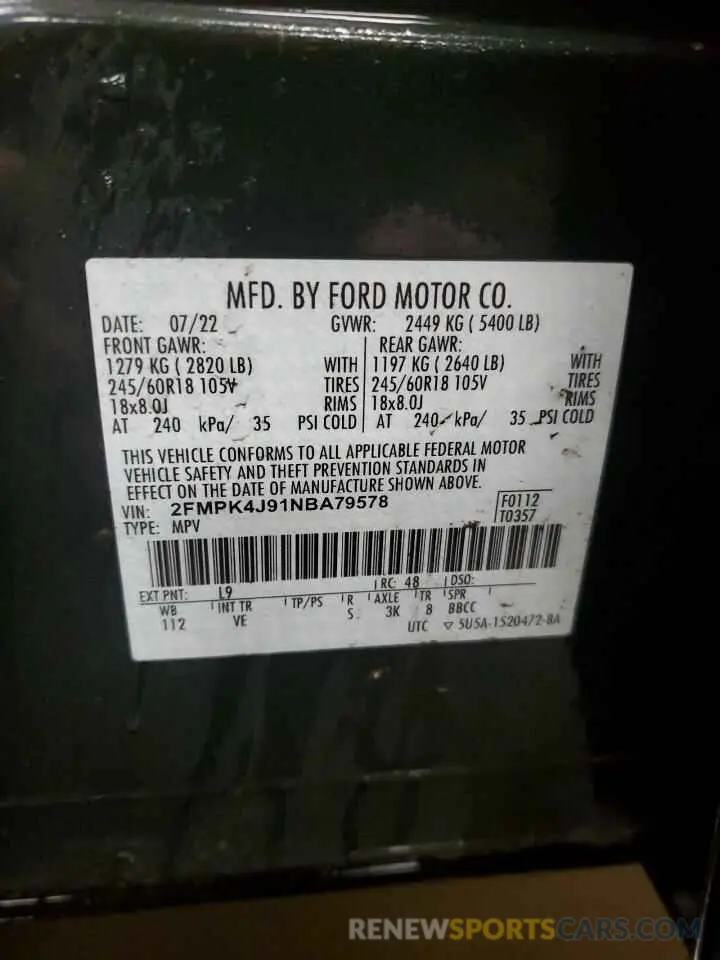 13 fotografías del automóvil dañado 2FMPK4J91NBA79578 FORD EDGE 2022