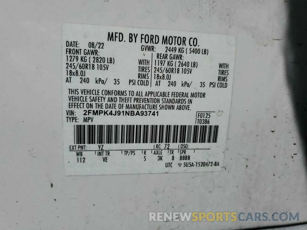 13 fotografías del automóvil dañado 2FMPK4J91NBA93741 FORD EDGE 2022