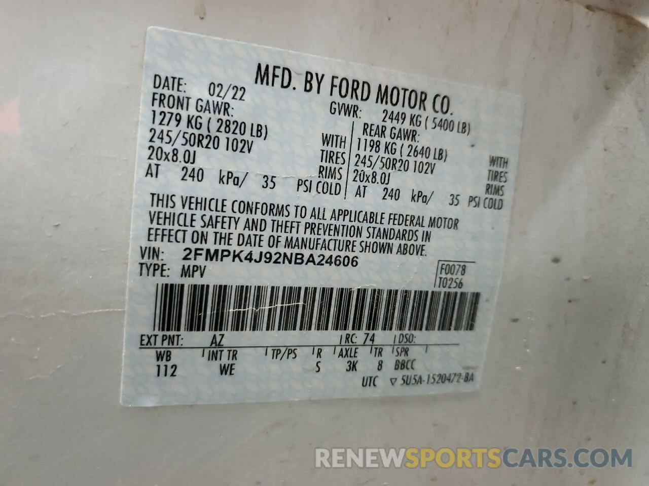 15 fotografías del automóvil dañado 2FMPK4J92NBA24606 FORD EDGE 2022