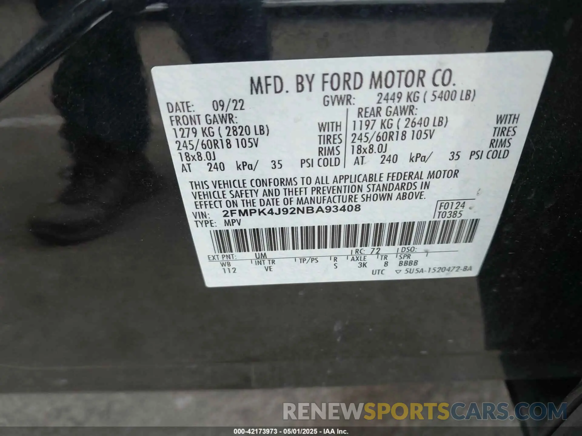 9 fotografías del automóvil dañado 2FMPK4J92NBA93408 FORD EDGE 2022