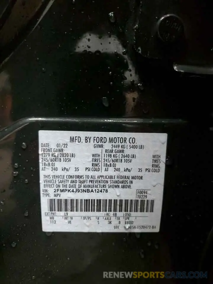 14 fotografías del automóvil dañado 2FMPK4J93NBA12478 FORD EDGE 2022