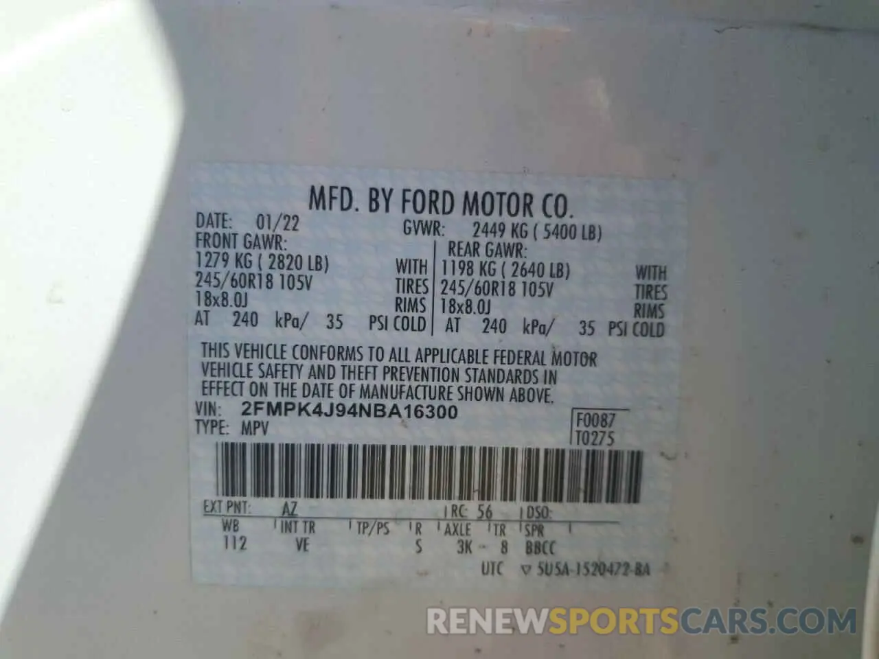 13 fotografías del automóvil dañado 2FMPK4J94NBA16300 FORD EDGE 2022