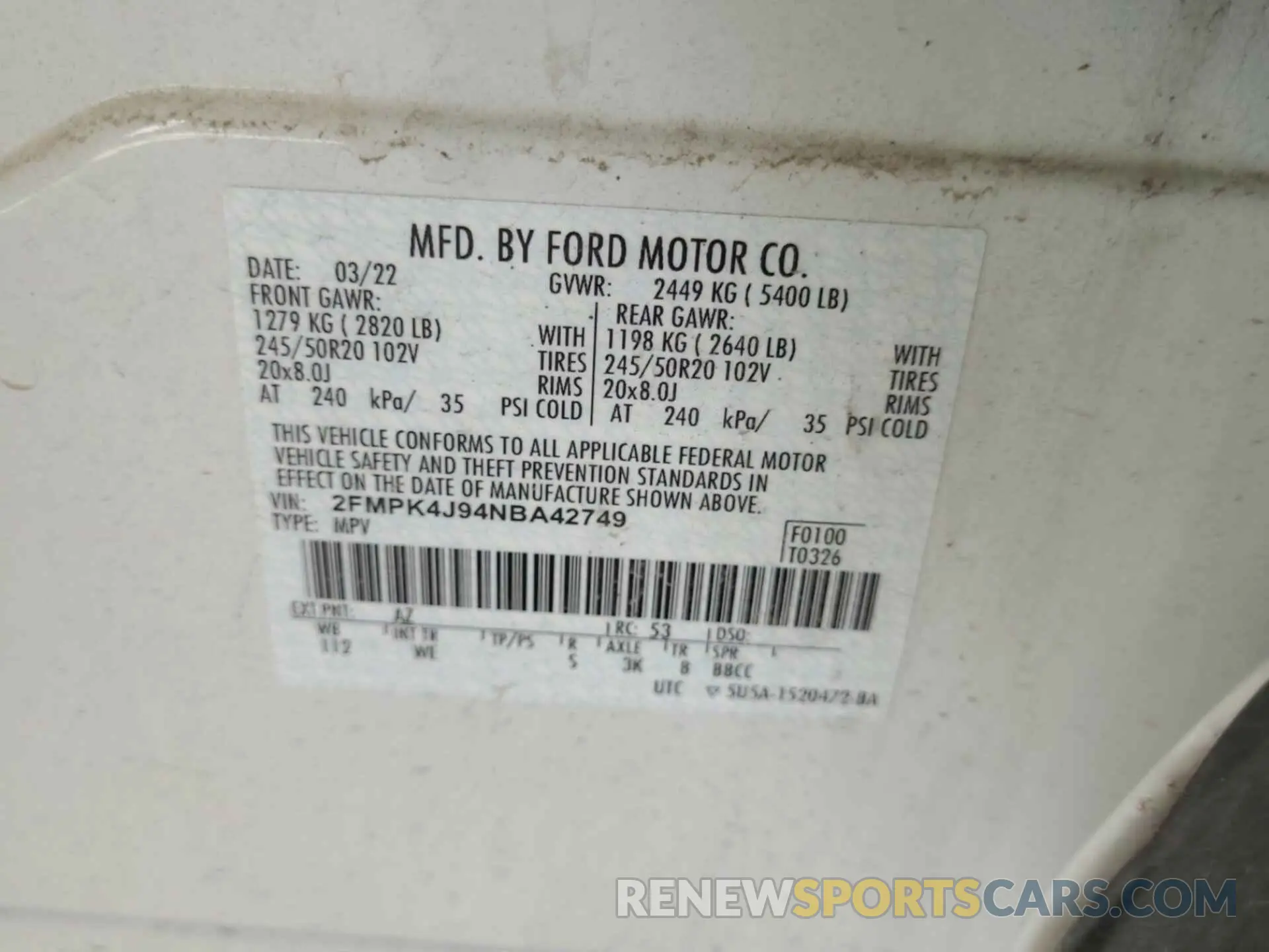 20 fotografías del automóvil dañado 2FMPK4J94NBA42749 FORD EDGE 2022