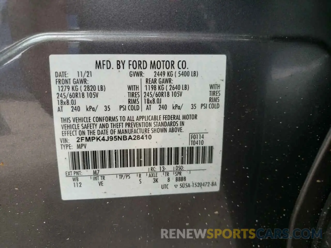 12 fotografías del automóvil dañado 2FMPK4J95NBA28410 FORD EDGE 2022