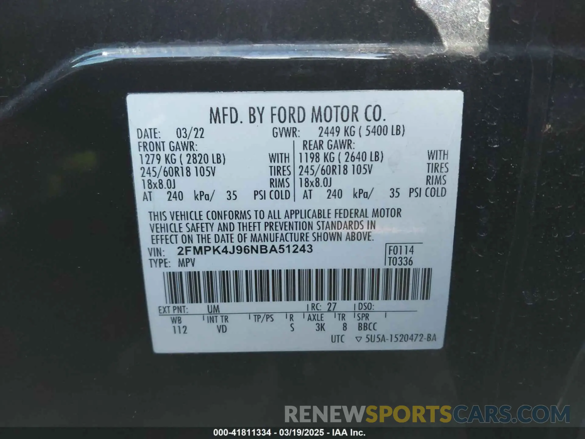 9 fotografías del automóvil dañado 2FMPK4J96NBA51243 FORD EDGE 2022