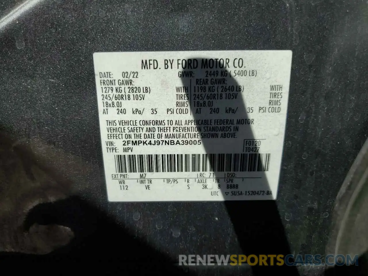 13 fotografías del automóvil dañado 2FMPK4J97NBA39005 FORD EDGE 2022