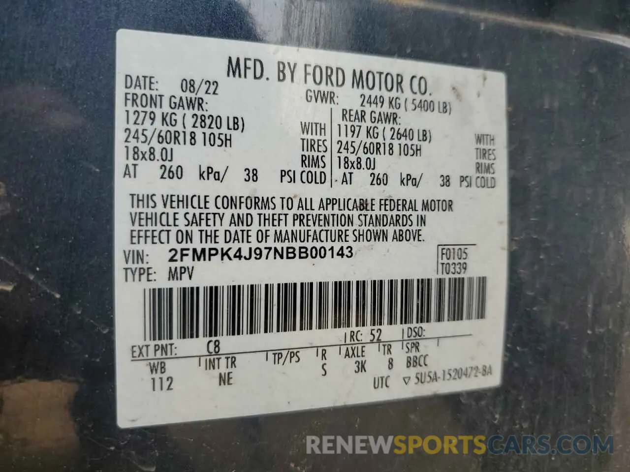 15 fotografías del automóvil dañado 2FMPK4J97NBB00143 FORD EDGE 2022