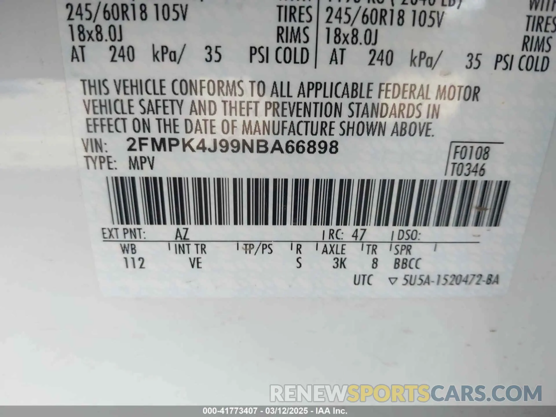 9 fotografías del automóvil dañado 2FMPK4J99NBA66898 FORD EDGE 2022