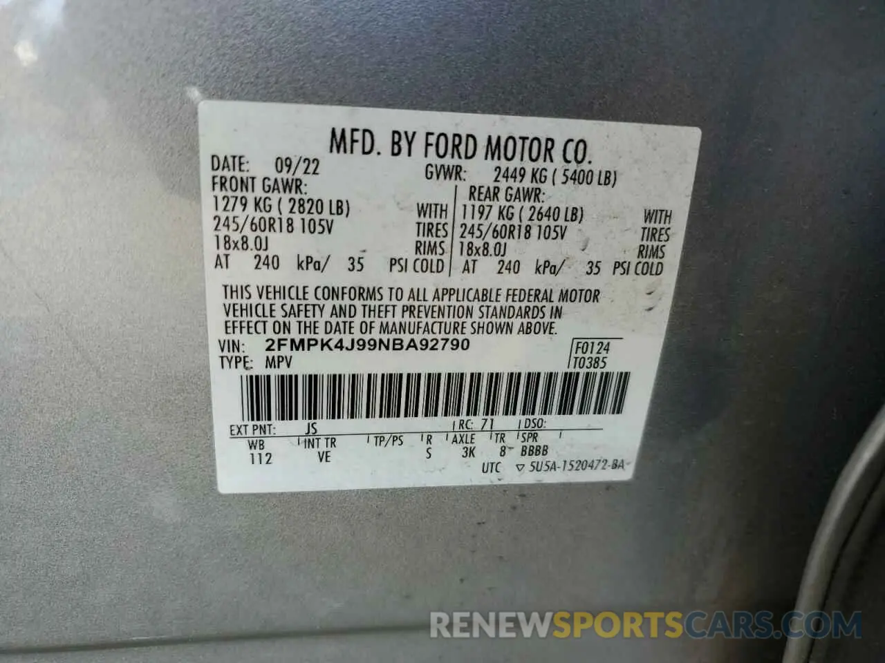 13 fotografías del automóvil dañado 2FMPK4J99NBA92790 FORD EDGE 2022