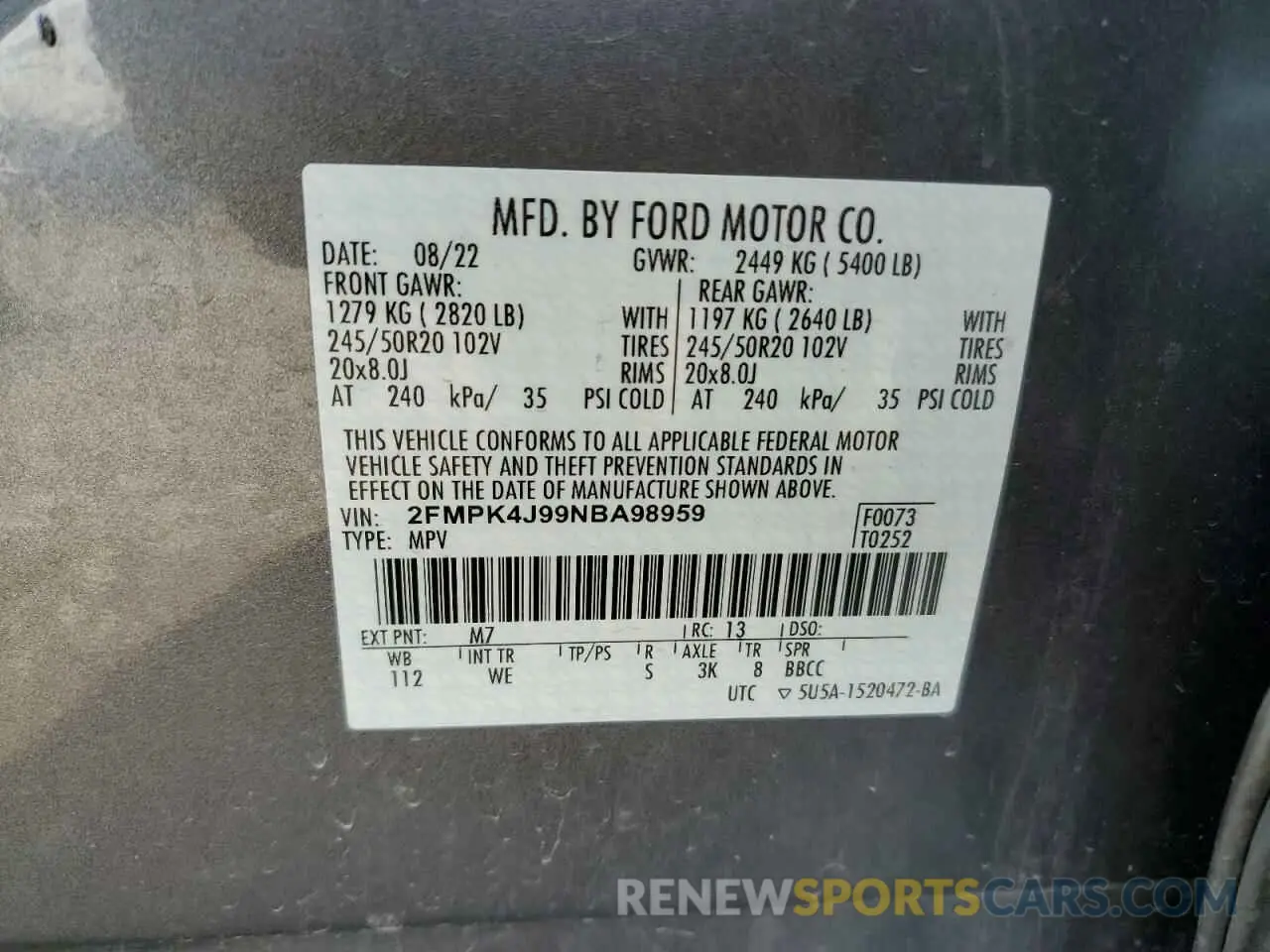14 fotografías del automóvil dañado 2FMPK4J99NBA98959 FORD EDGE 2022