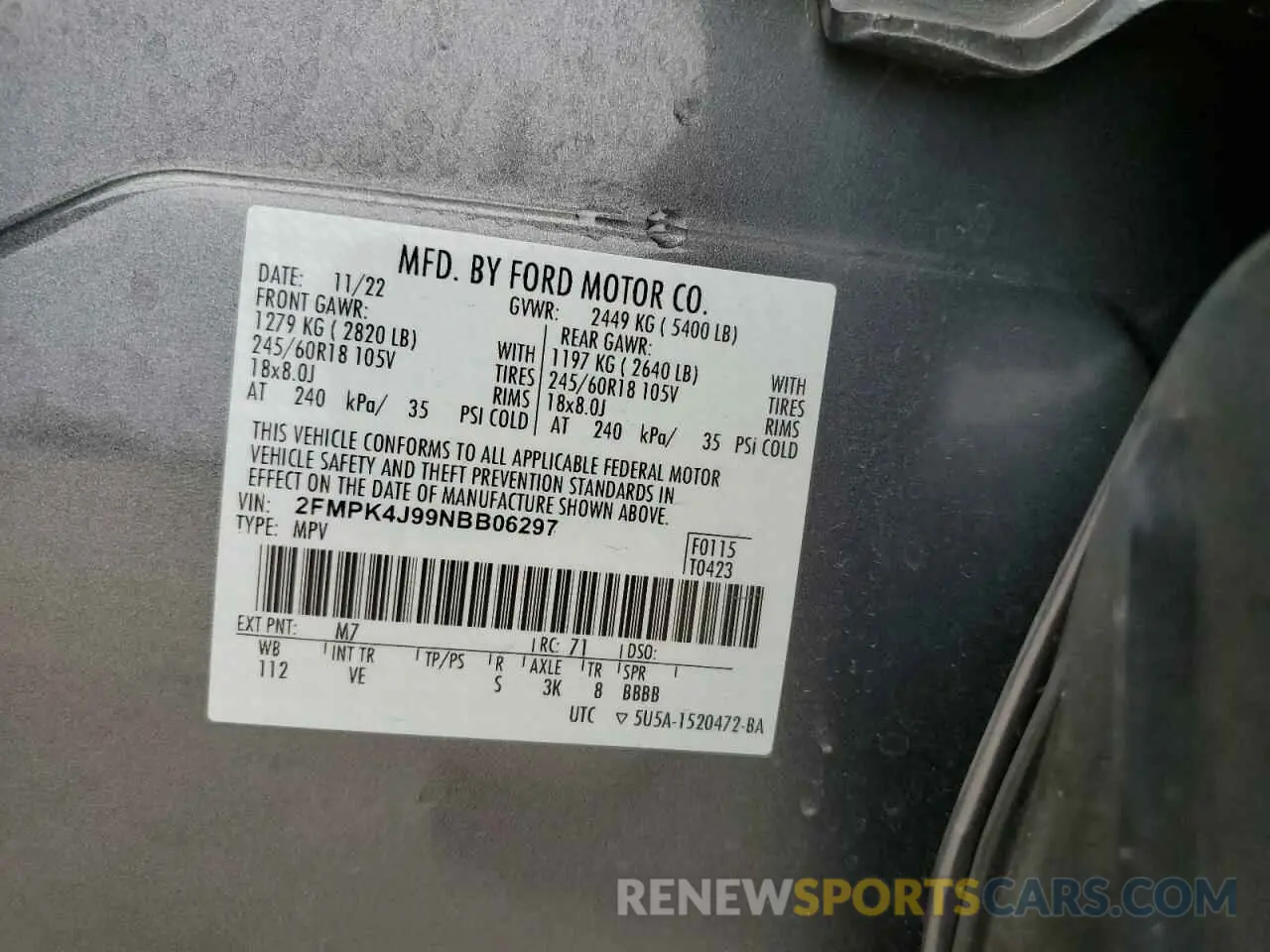 14 fotografías del automóvil dañado 2FMPK4J99NBB06297 FORD EDGE 2022