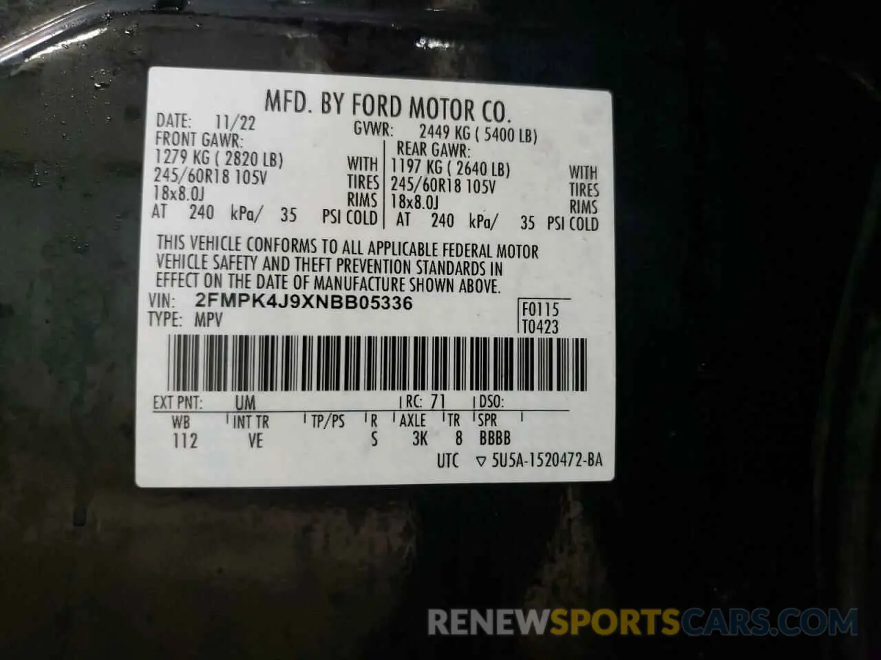12 fotografías del automóvil dañado 2FMPK4J9XNBB05336 FORD EDGE 2022