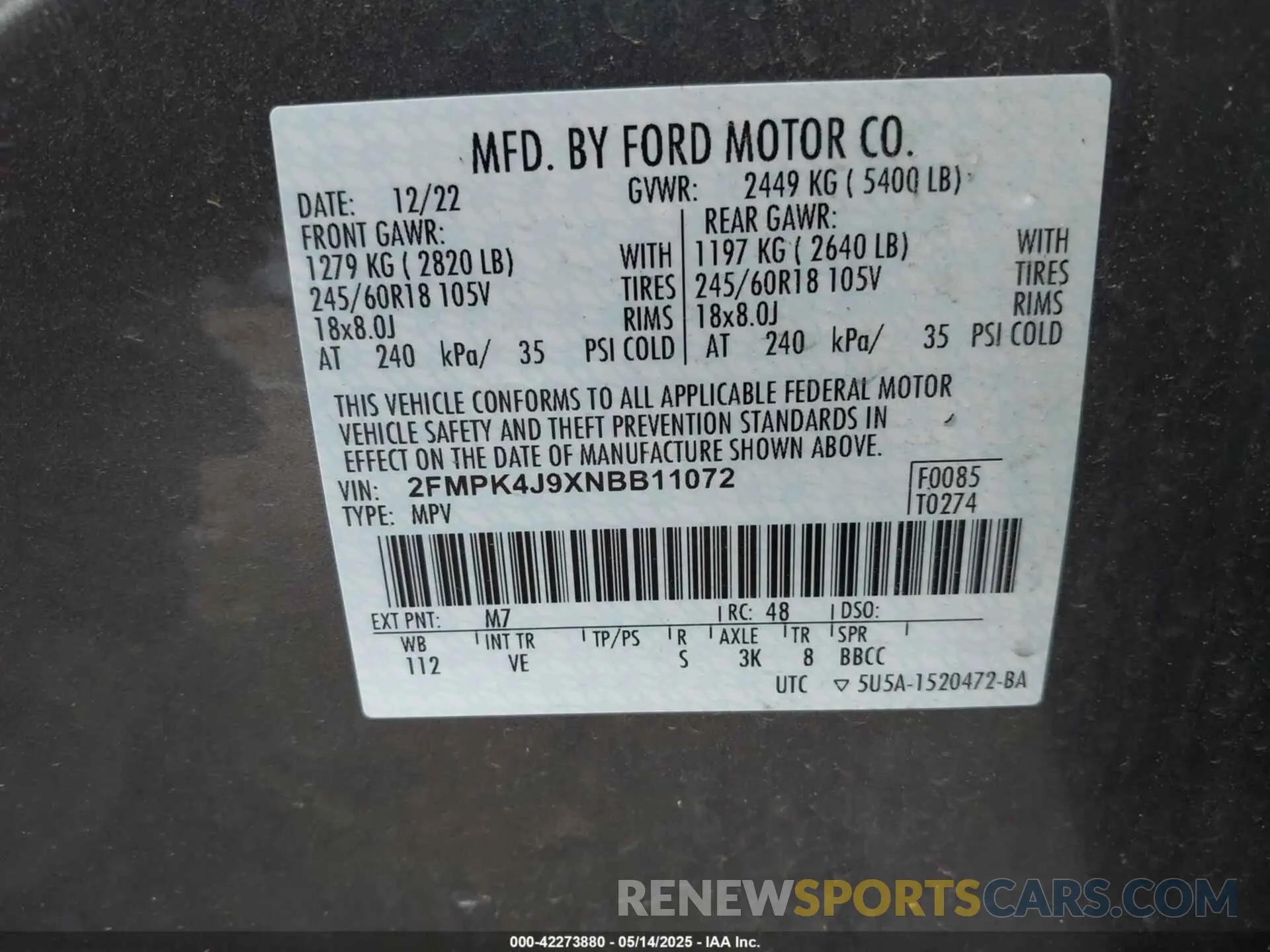 9 fotografías del automóvil dañado 2FMPK4J9XNBB11072 FORD EDGE 2022