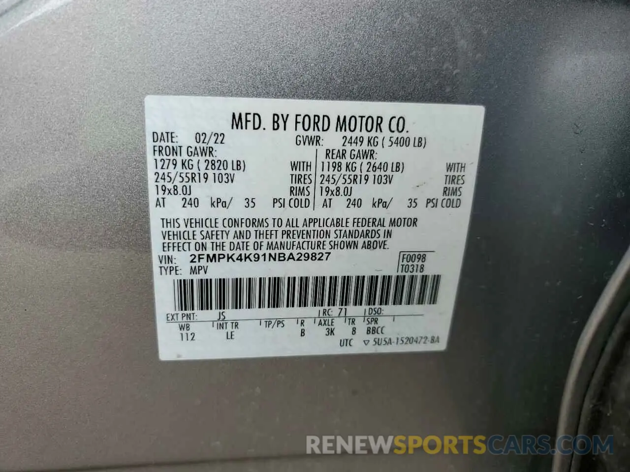 14 fotografías del automóvil dañado 2FMPK4K91NBA29827 FORD EDGE 2022