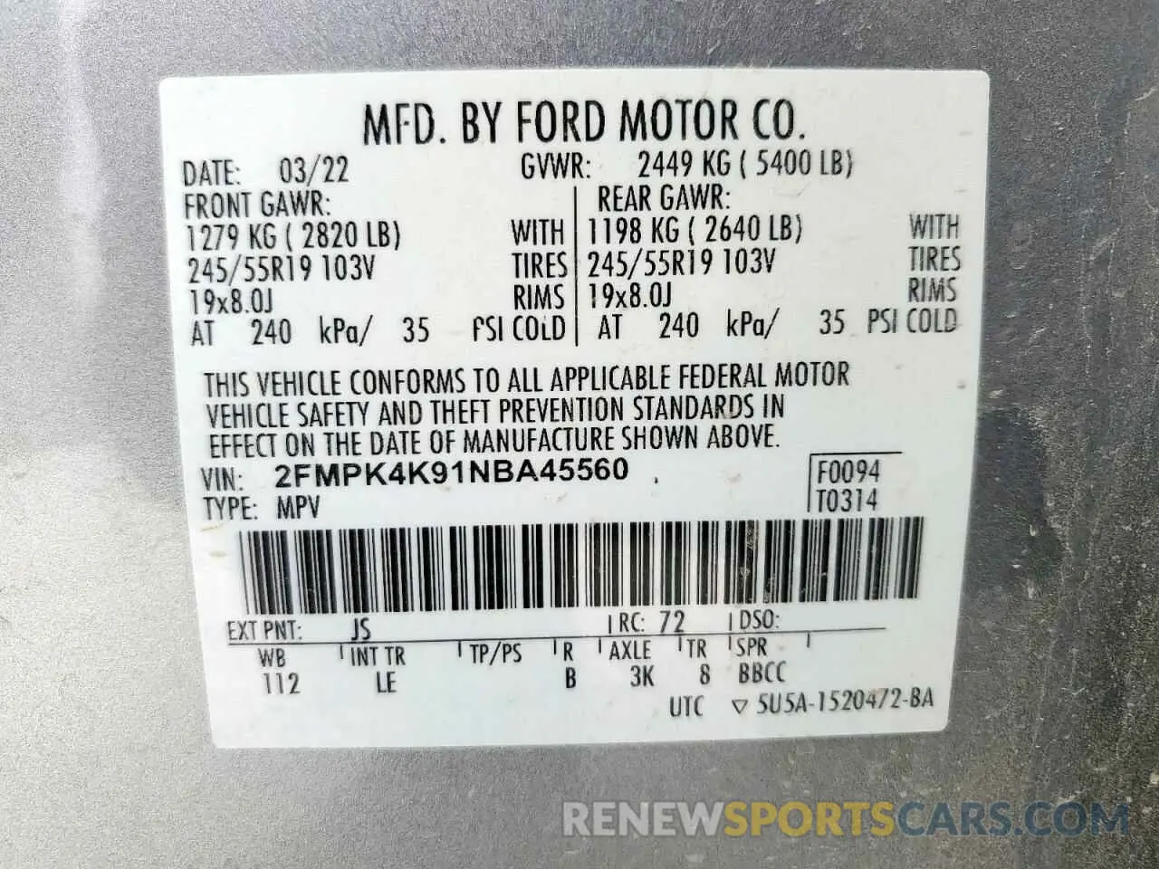 13 fotografías del automóvil dañado 2FMPK4K91NBA45560 FORD EDGE 2022