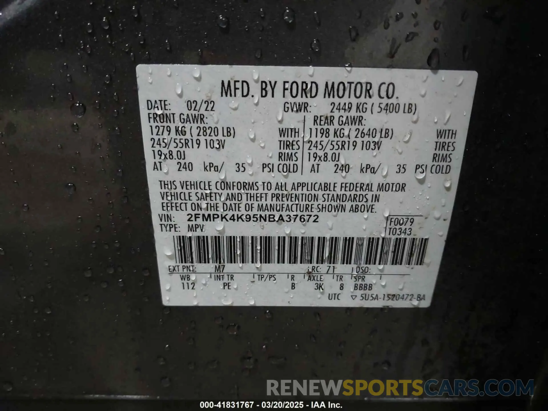 9 fotografías del automóvil dañado 2FMPK4K95NBA37672 FORD EDGE 2022