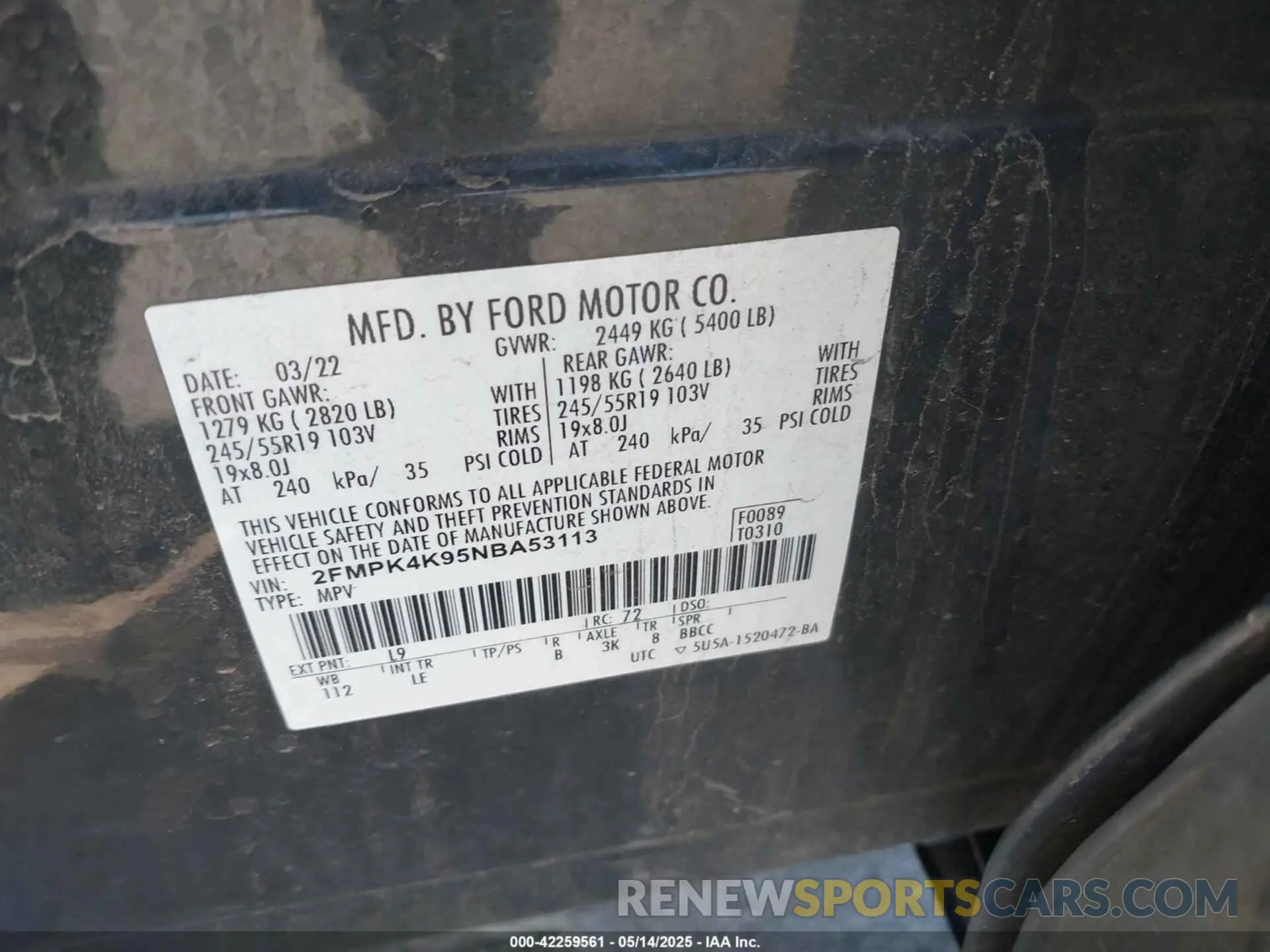 9 fotografías del automóvil dañado 2FMPK4K95NBA53113 FORD EDGE 2022