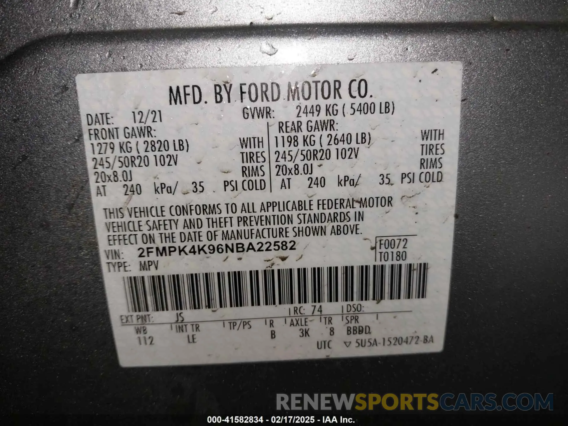 9 fotografías del automóvil dañado 2FMPK4K96NBA22582 FORD EDGE 2022