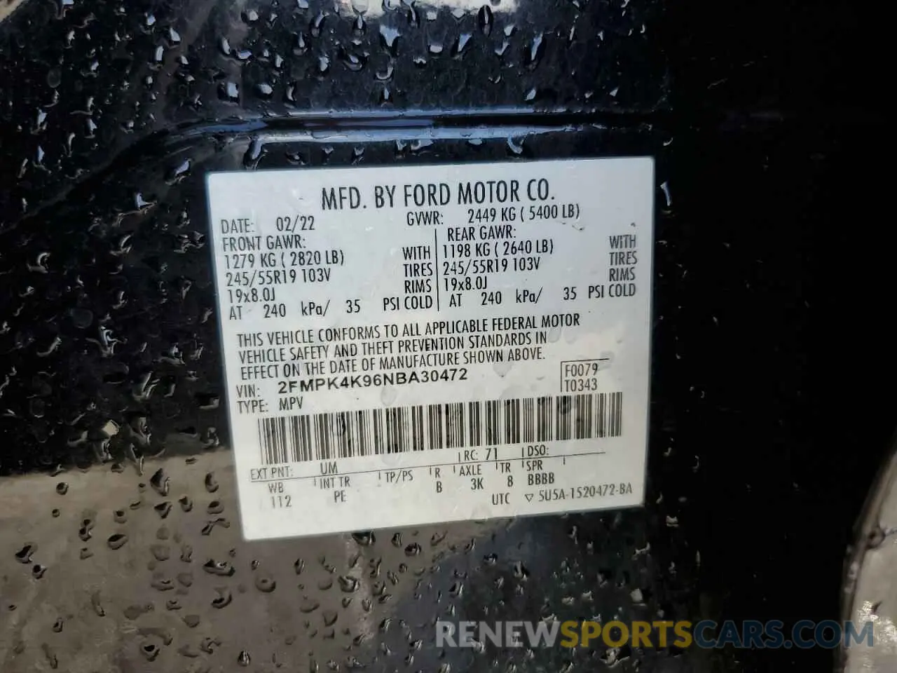 14 fotografías del automóvil dañado 2FMPK4K96NBA30472 FORD EDGE 2022