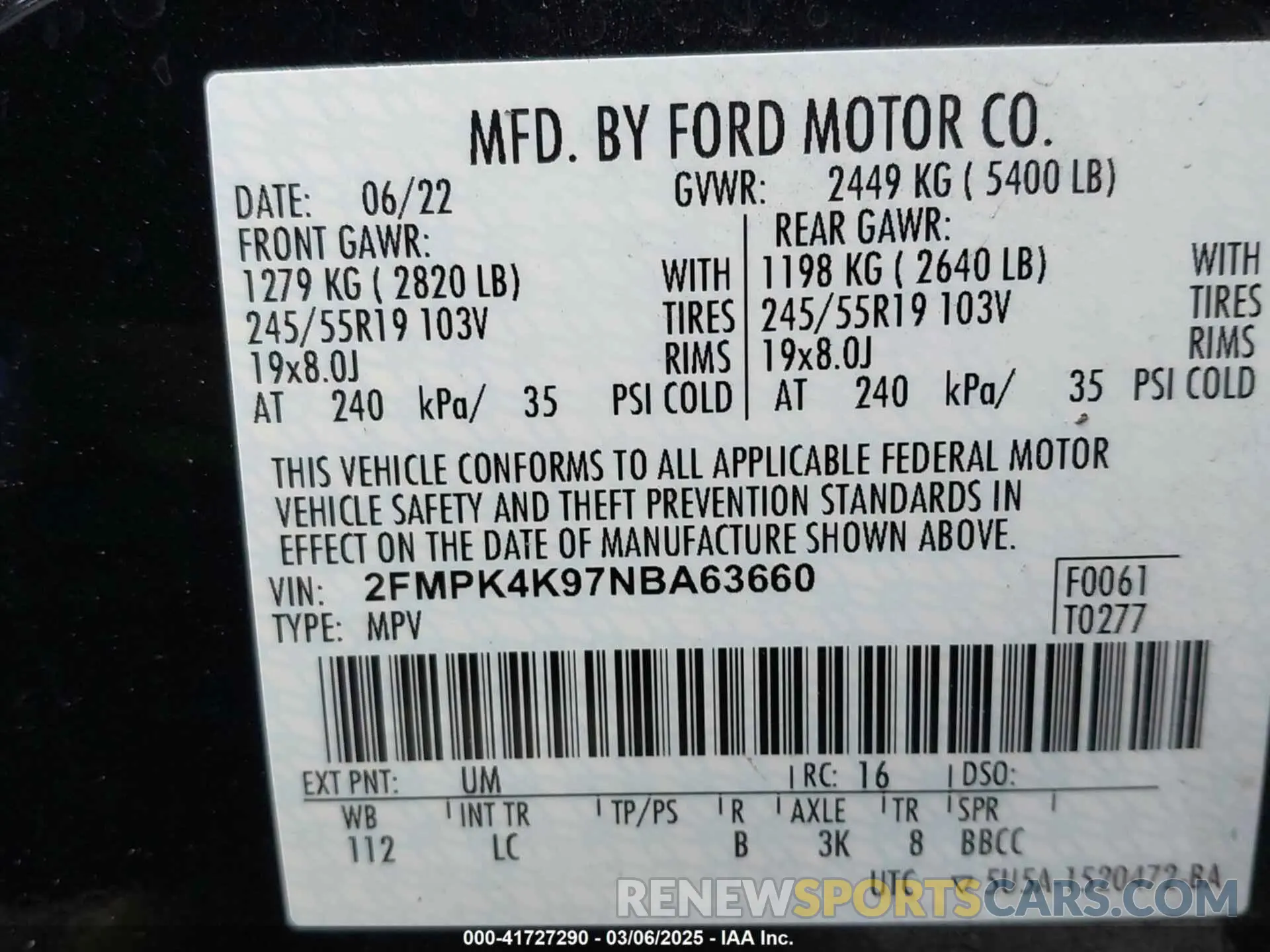 9 fotografías del automóvil dañado 2FMPK4K97NBA63660 FORD EDGE 2022