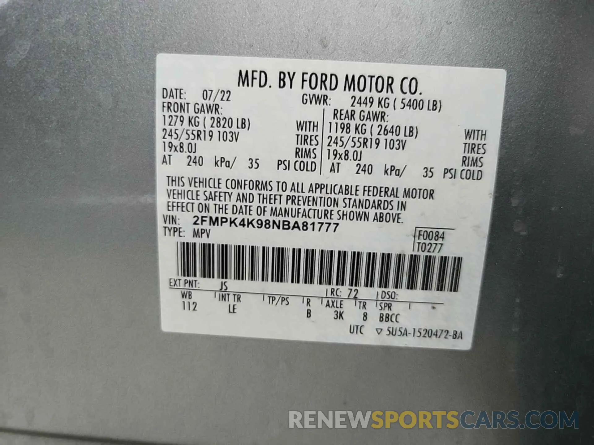 8 fotografías del automóvil dañado 2FMPK4K98NBA81777 FORD EDGE 2022