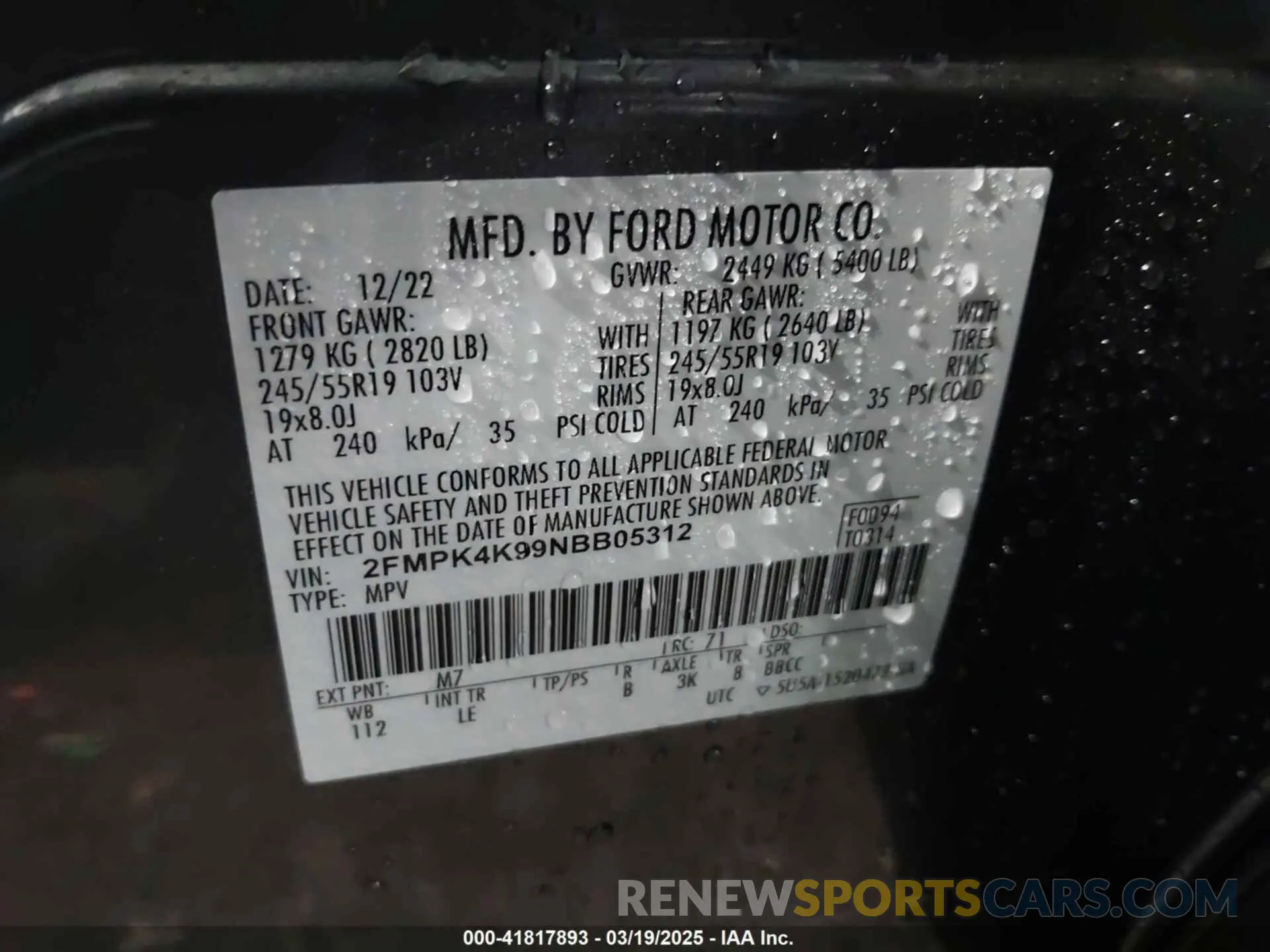 9 fotografías del automóvil dañado 2FMPK4K99NBB05312 FORD EDGE 2022