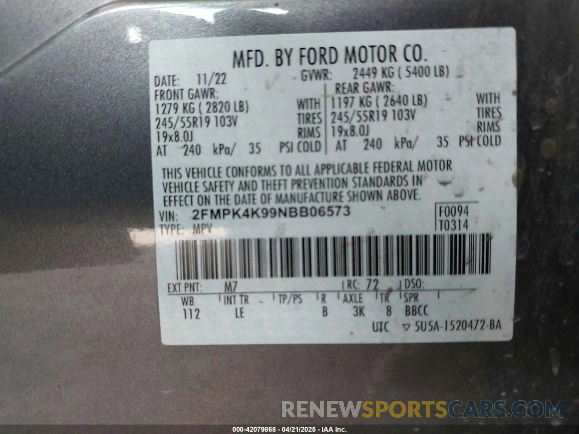9 fotografías del automóvil dañado 2FMPK4K99NBB06573 FORD EDGE 2022