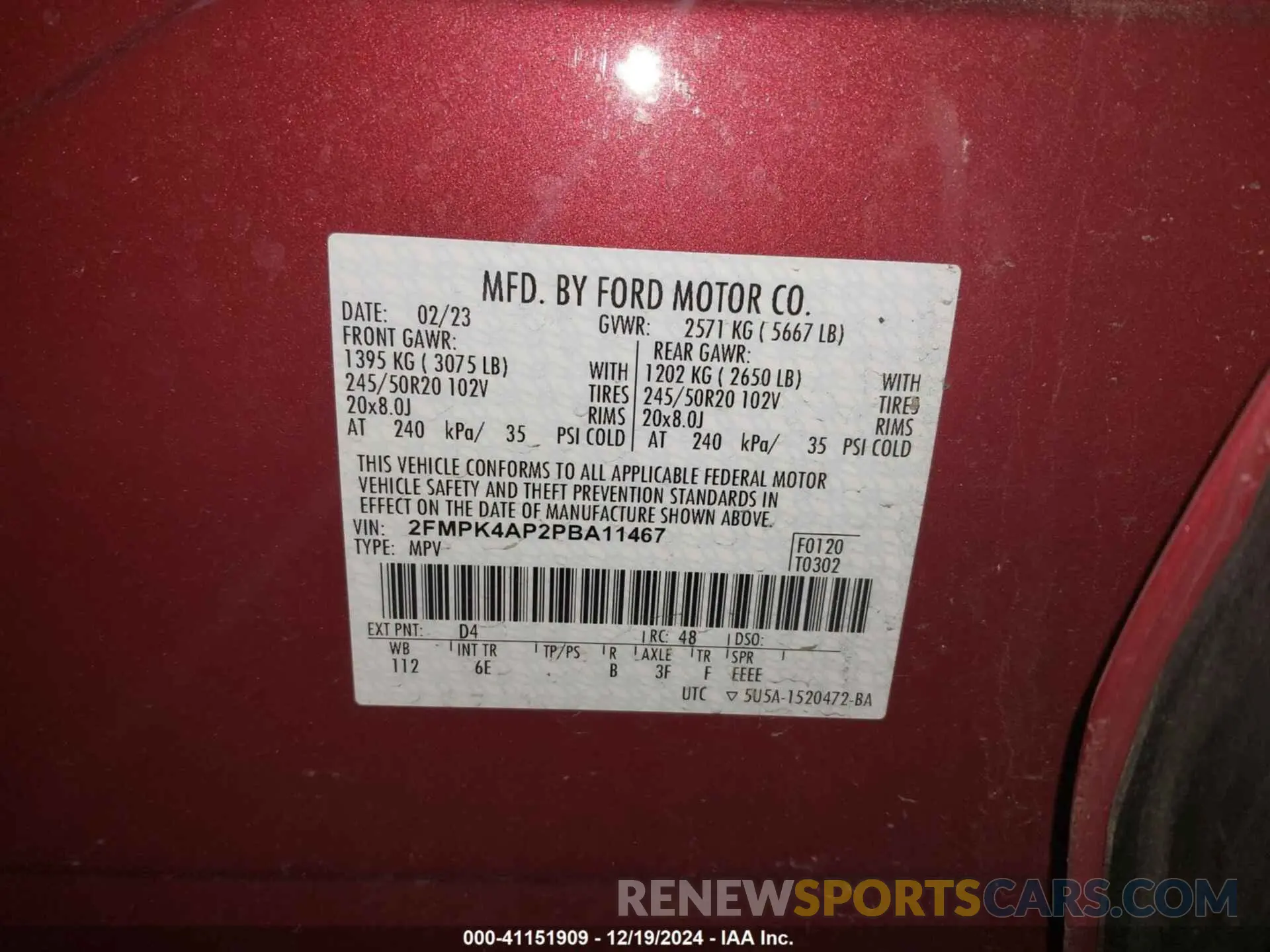 9 fotografías del automóvil dañado 2FMPK4AP2PBA11467 FORD EDGE 2023