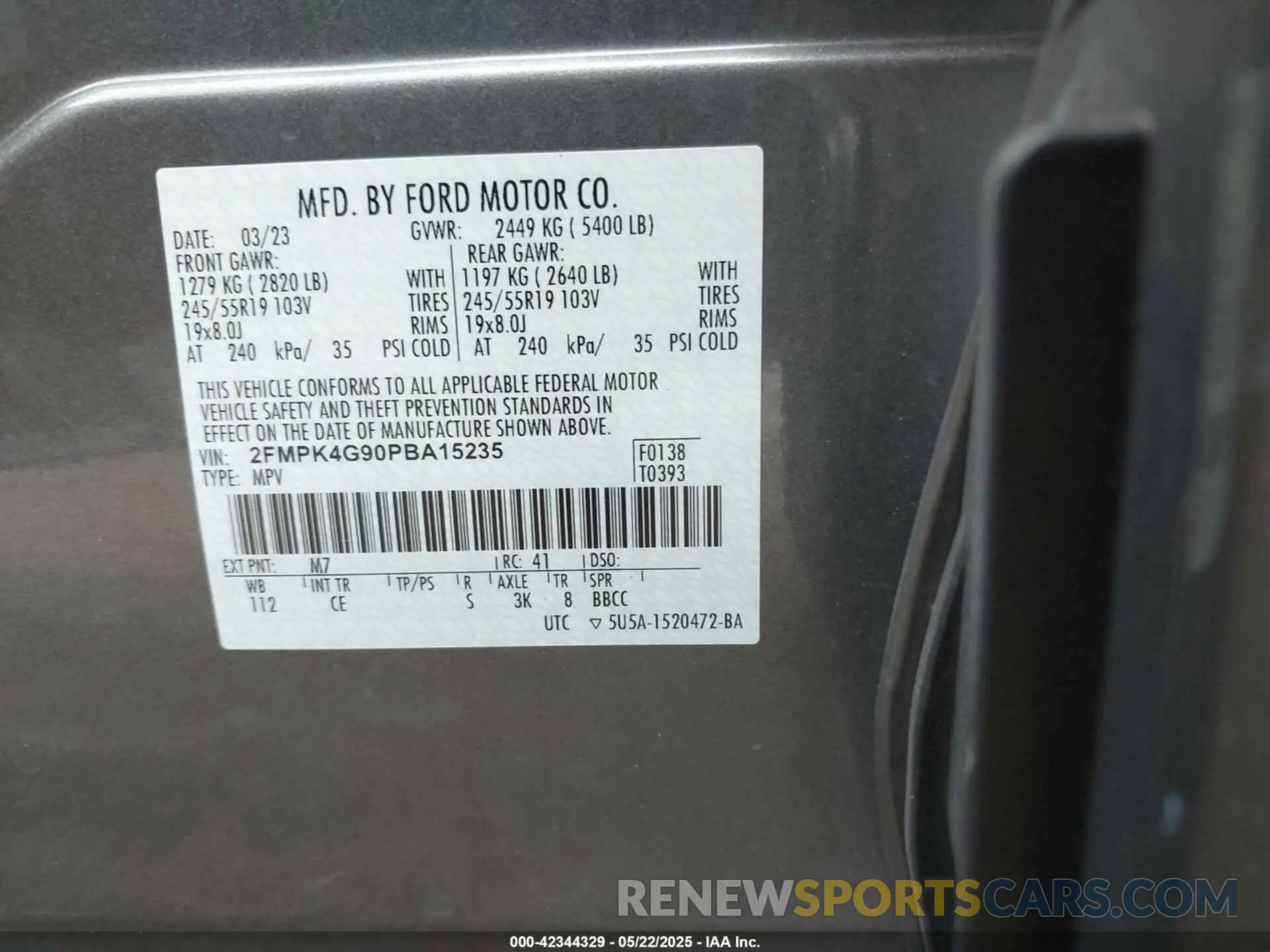9 fotografías del automóvil dañado 2FMPK4G90PBA15235 FORD EDGE 2023